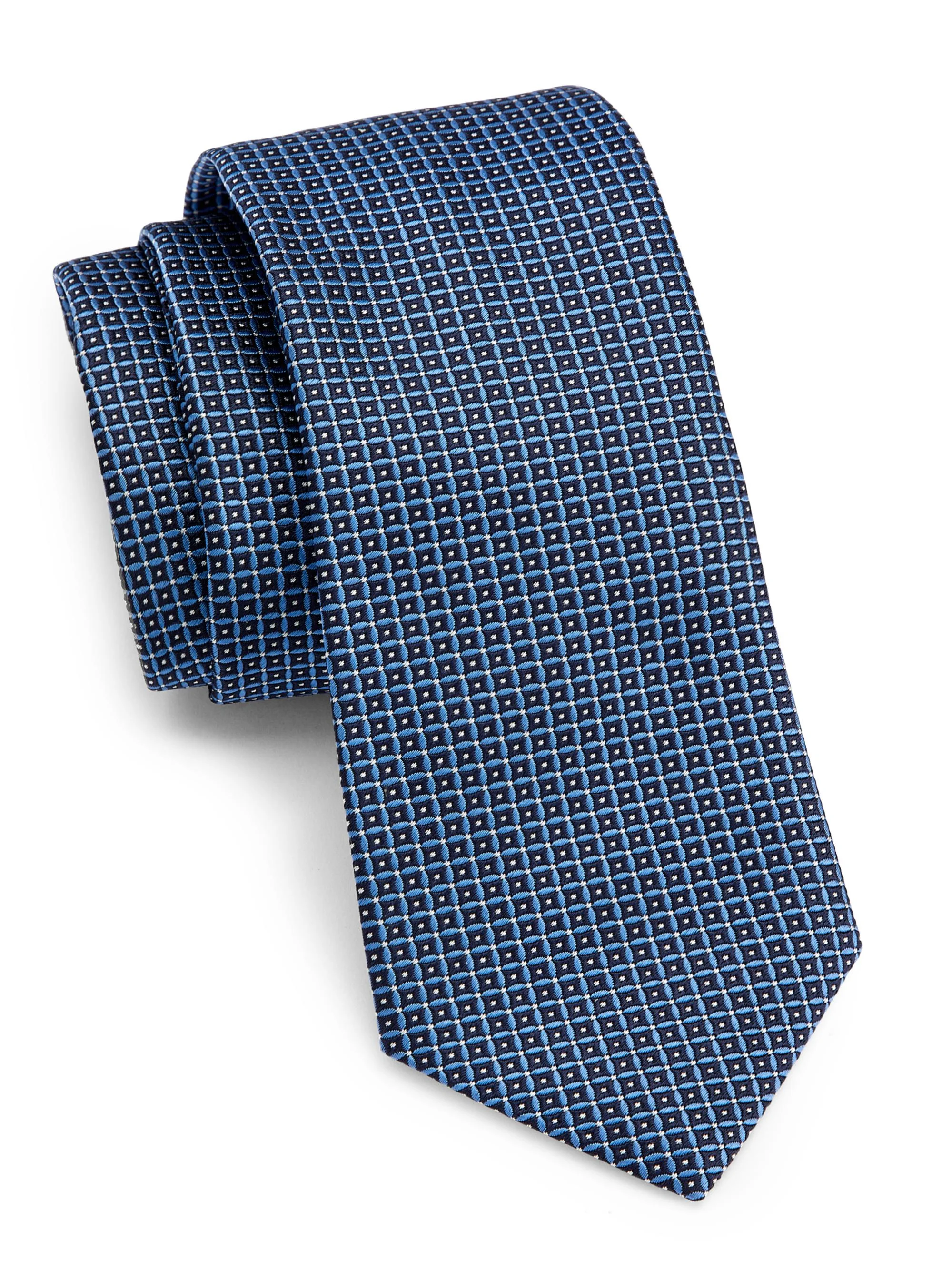 Men's Geometric Silk Tie - Night Blue - 1