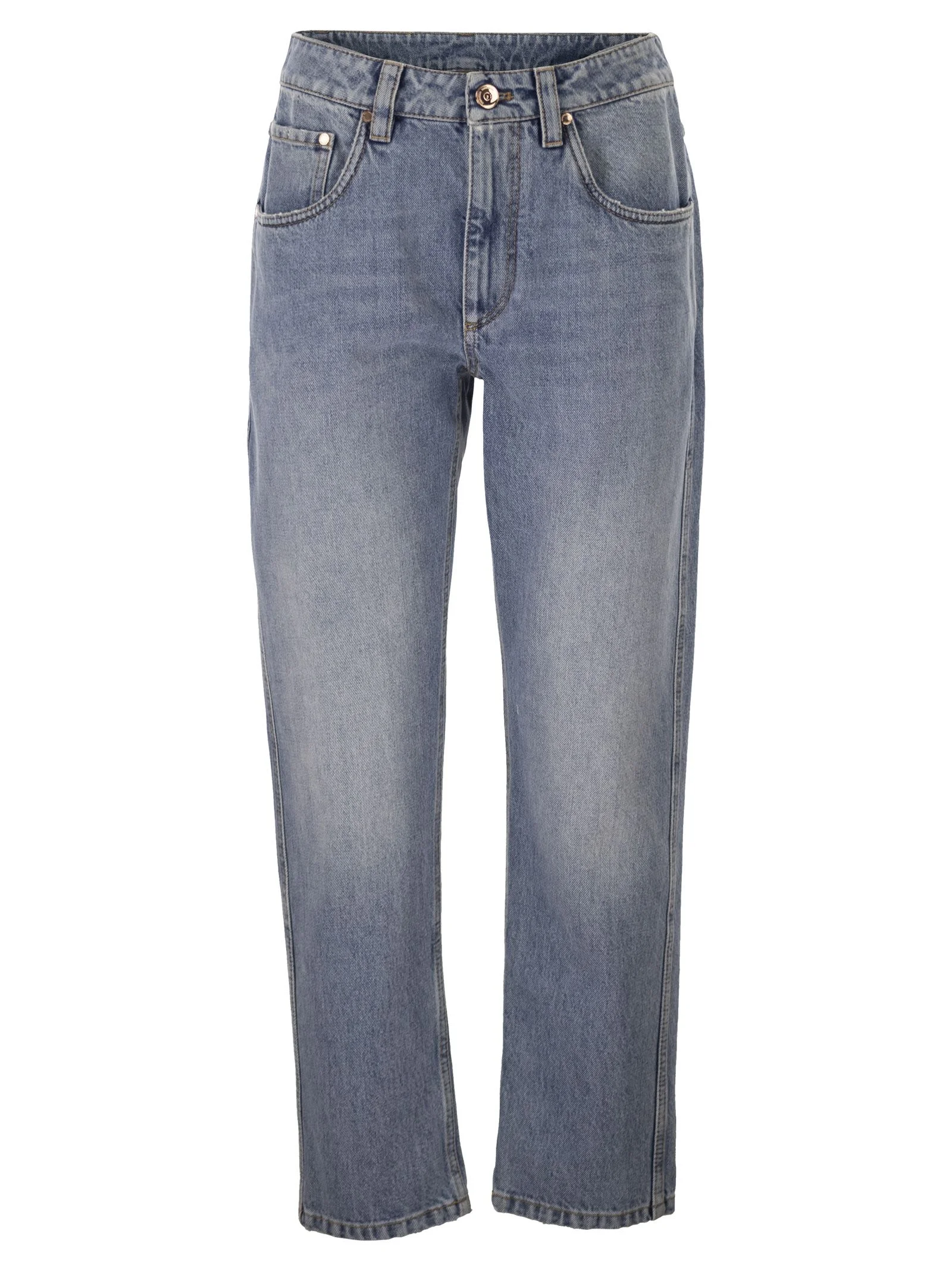 Brunello Cucinelli Women Straight Trousers In Authentic Denim With Shiny Bartack - 1