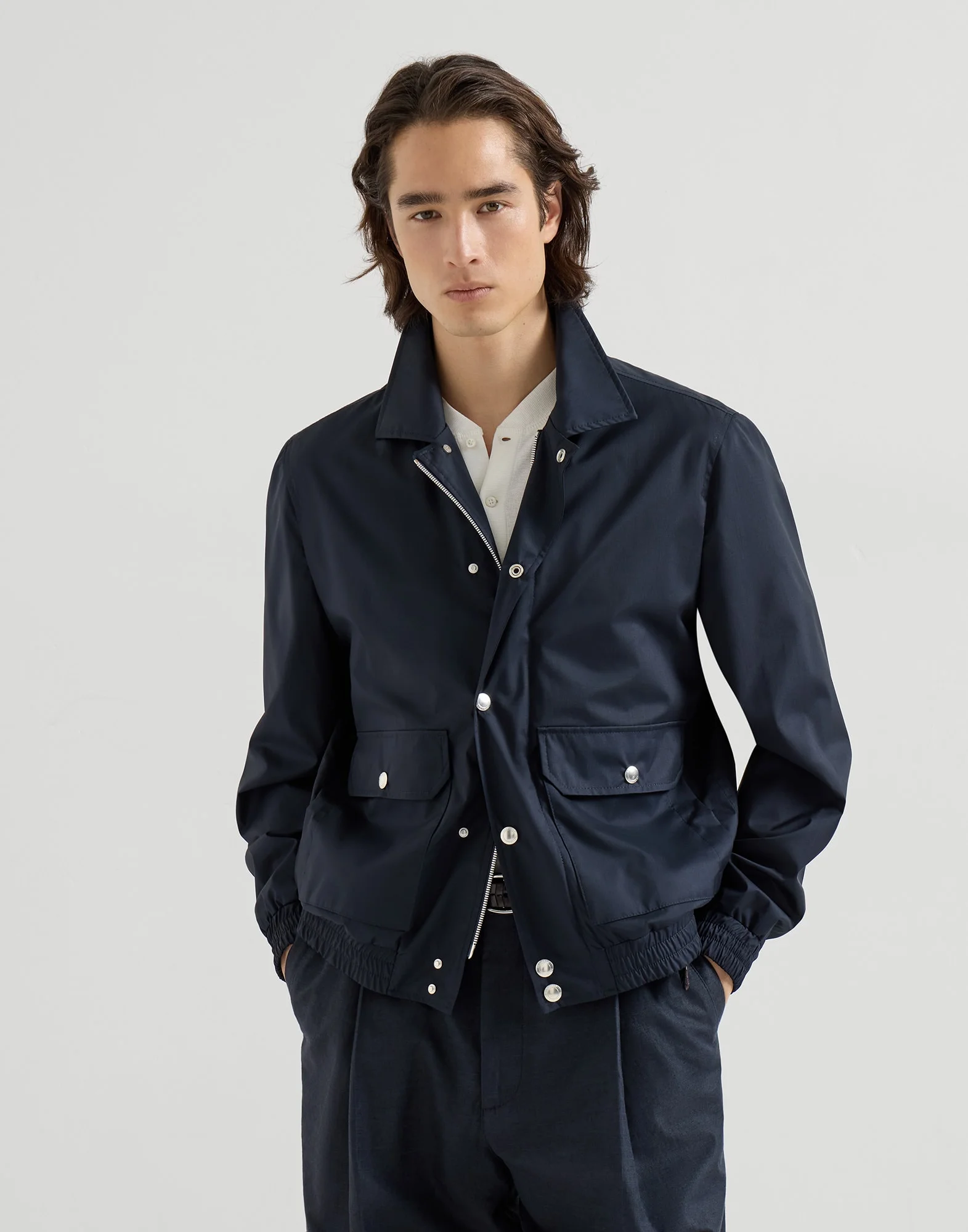 Brunello Cucinelli Bonded silk and virgin wool outerwear jacket