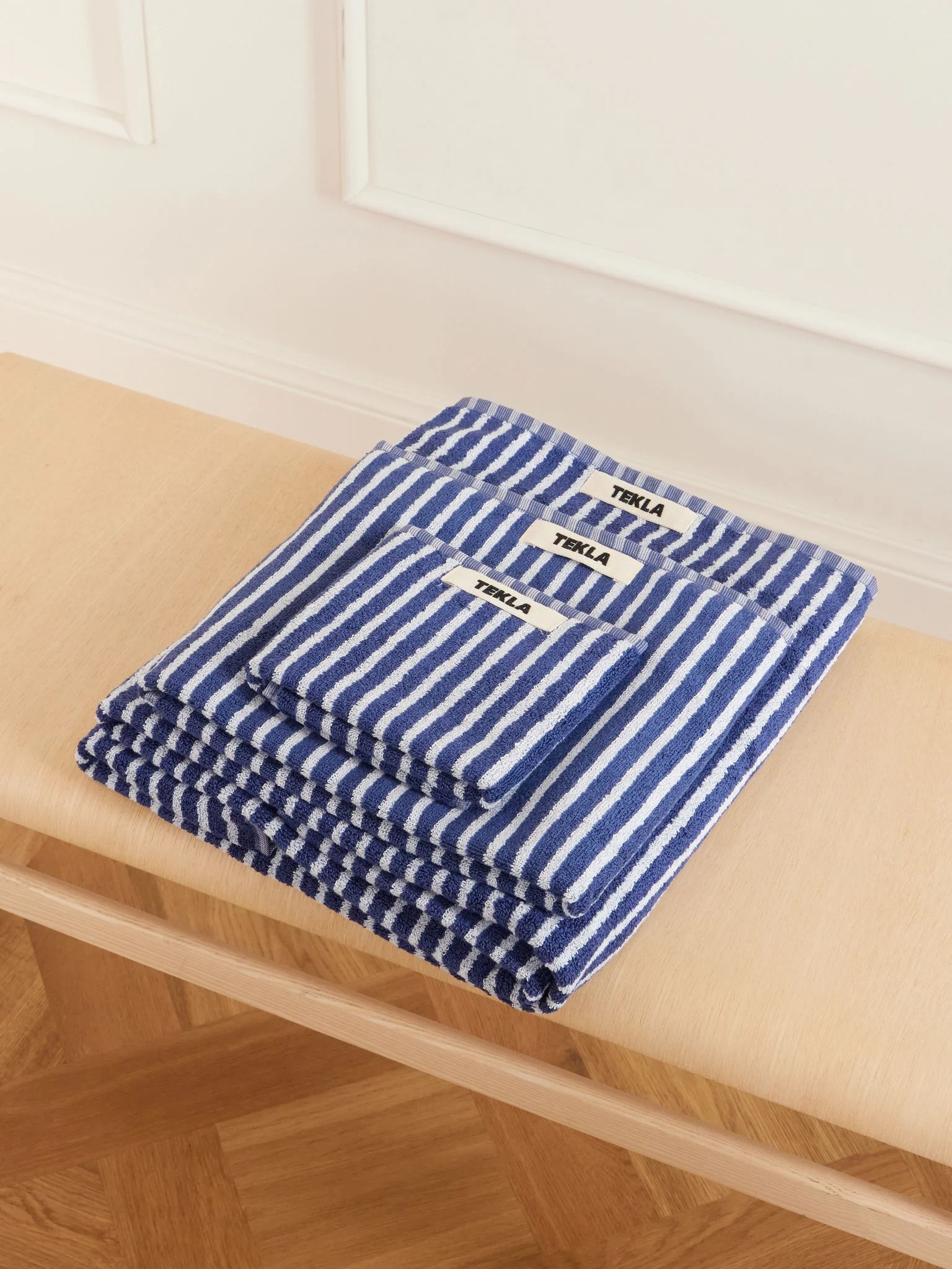Set of three striped organic cotton-terry towels Blue - 1