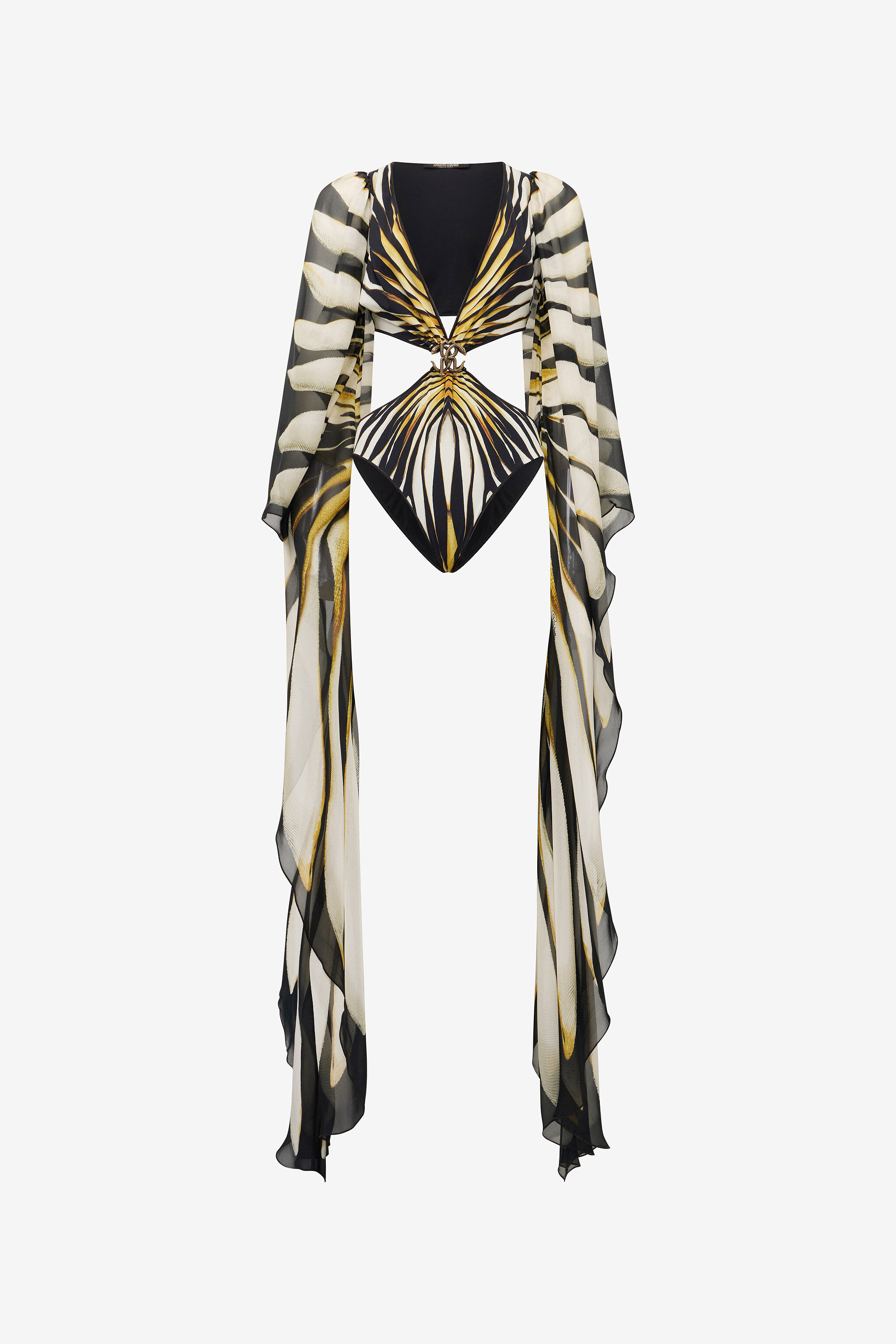 Ray Of Gold Print Cut-out One-Piece Swimsuit - 1