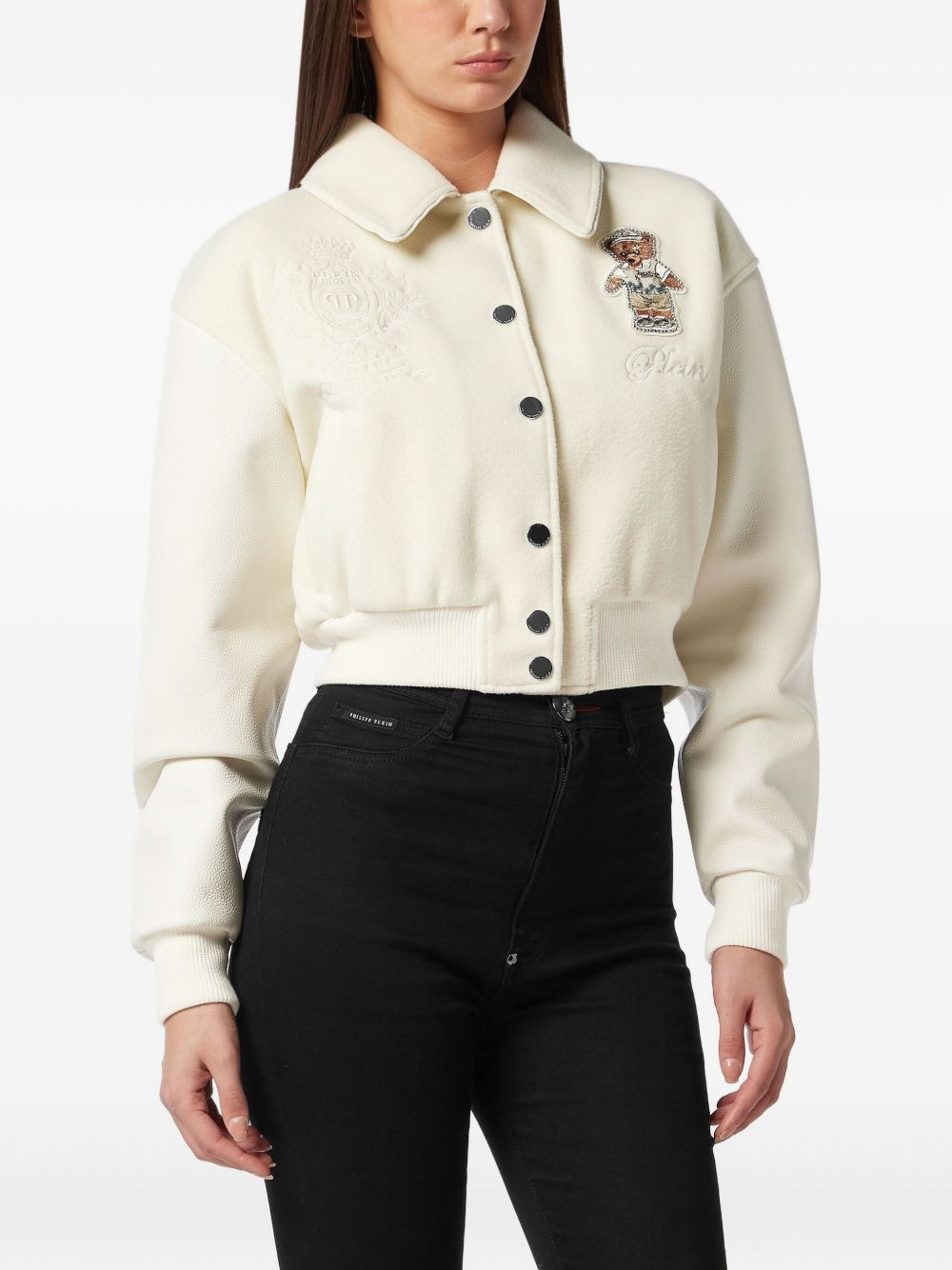 teddy-embellished leather bomber jacket - 2