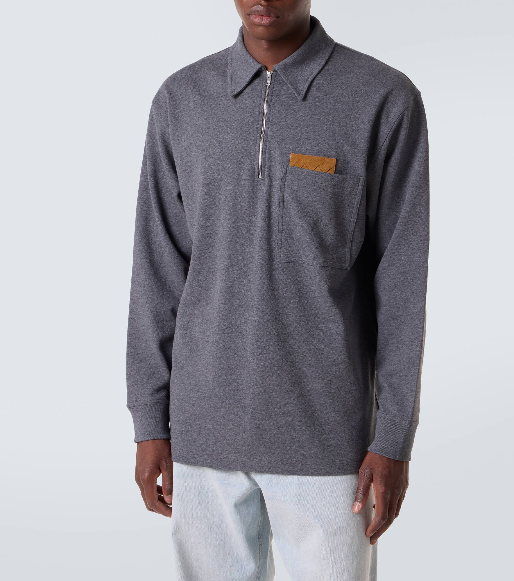 Intrecciato cotton jersey polo sweater - 3
