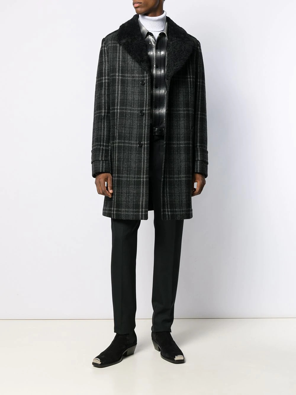 checked wool coat - 2