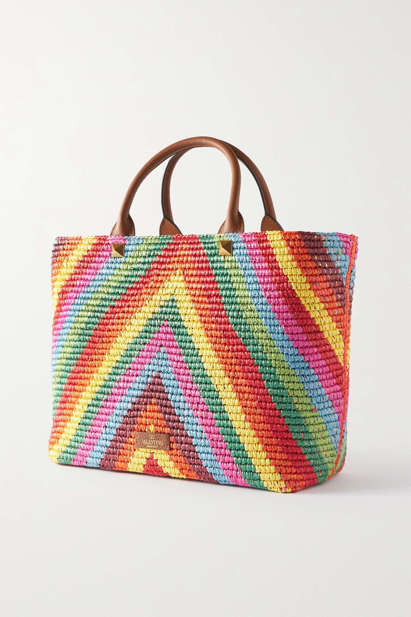 Valentino Garavani VLOGO medium leather-trimmed woven raffia tote - 3