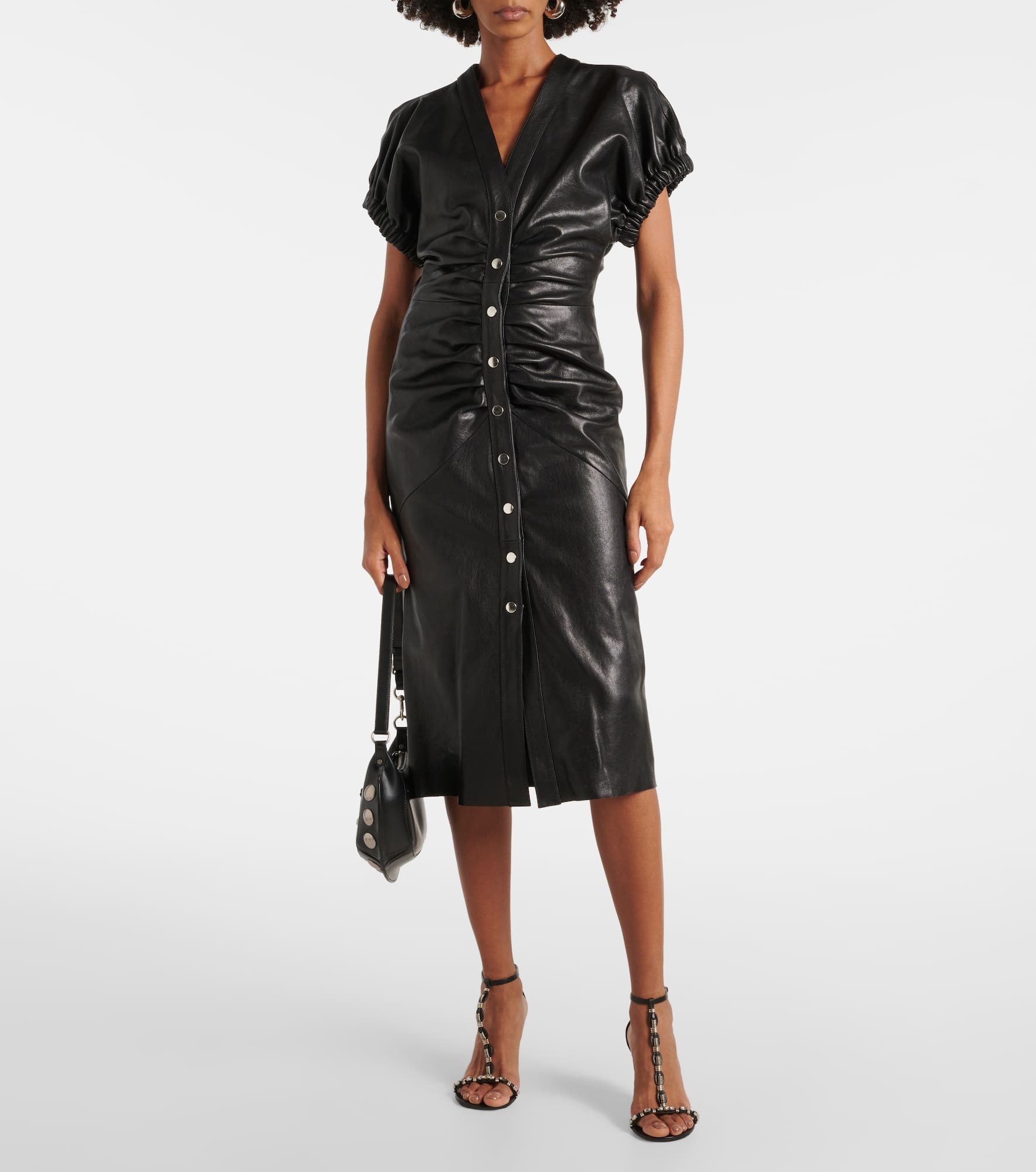 Carly gathered leather midi dress - 2