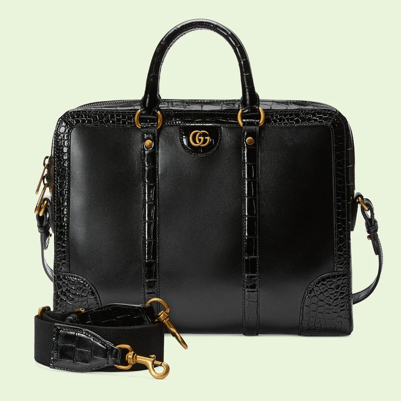 Crocodile trim briefcase with Double G 4