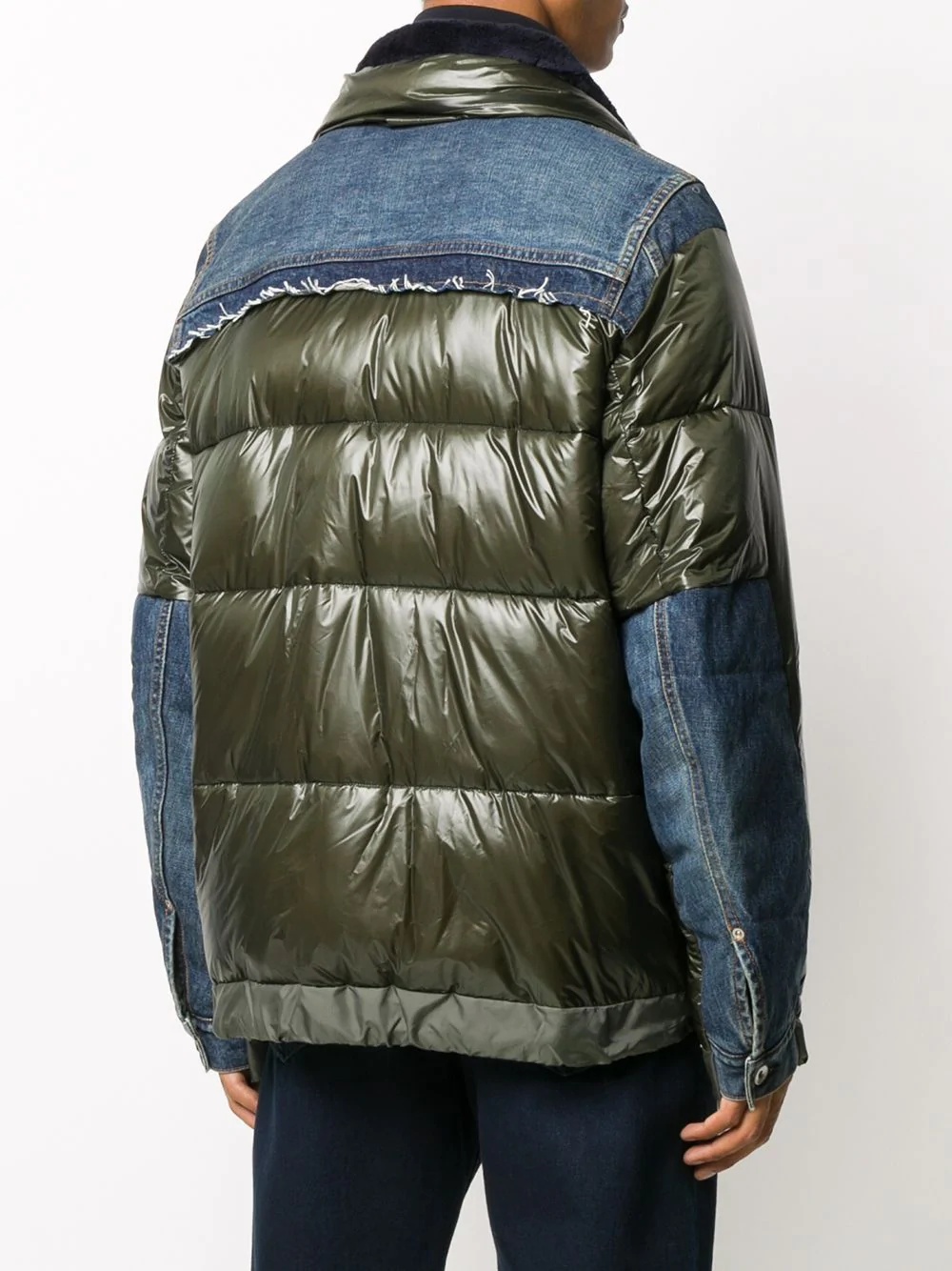 denim-panelled puffer jacket - 4