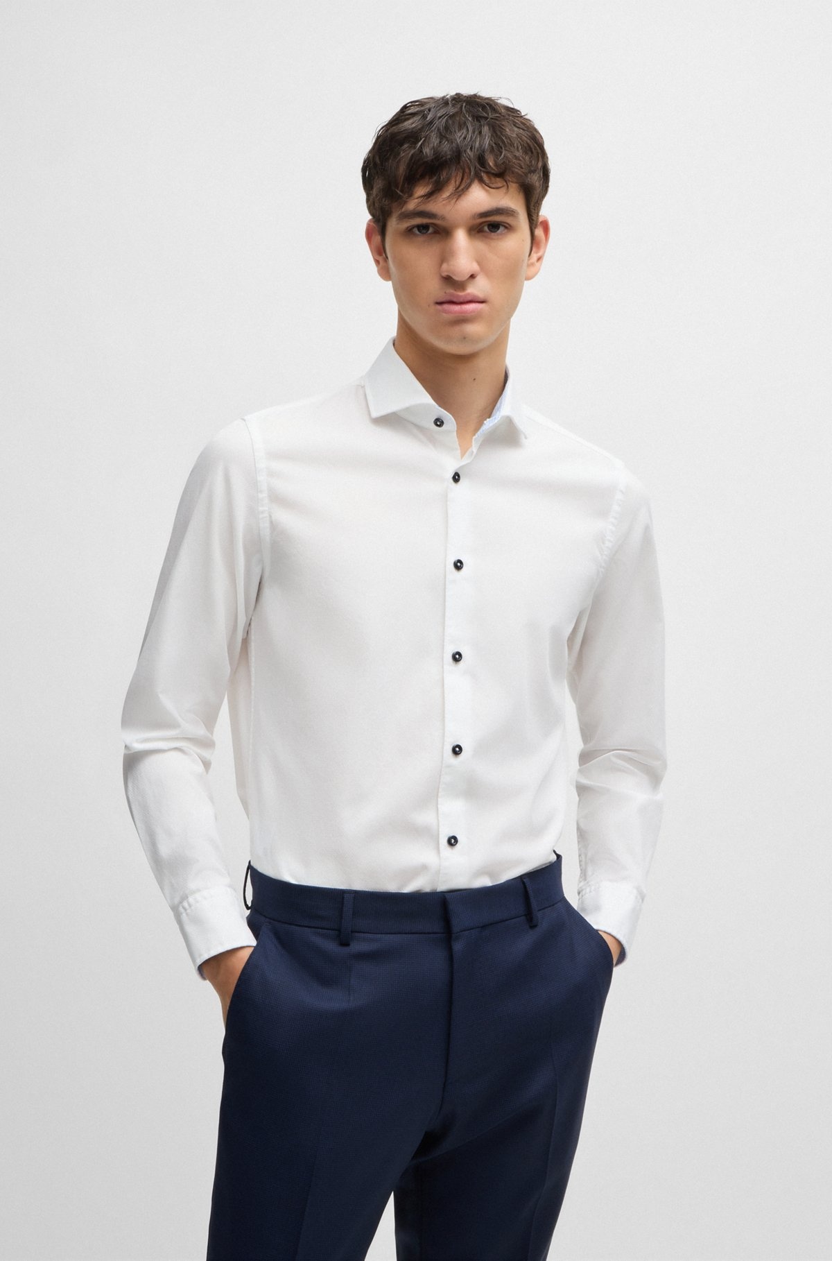 CASUAL-FIT SHIRT IN STRUCTURED COTTON WITH SPREAD COLLAR - 2