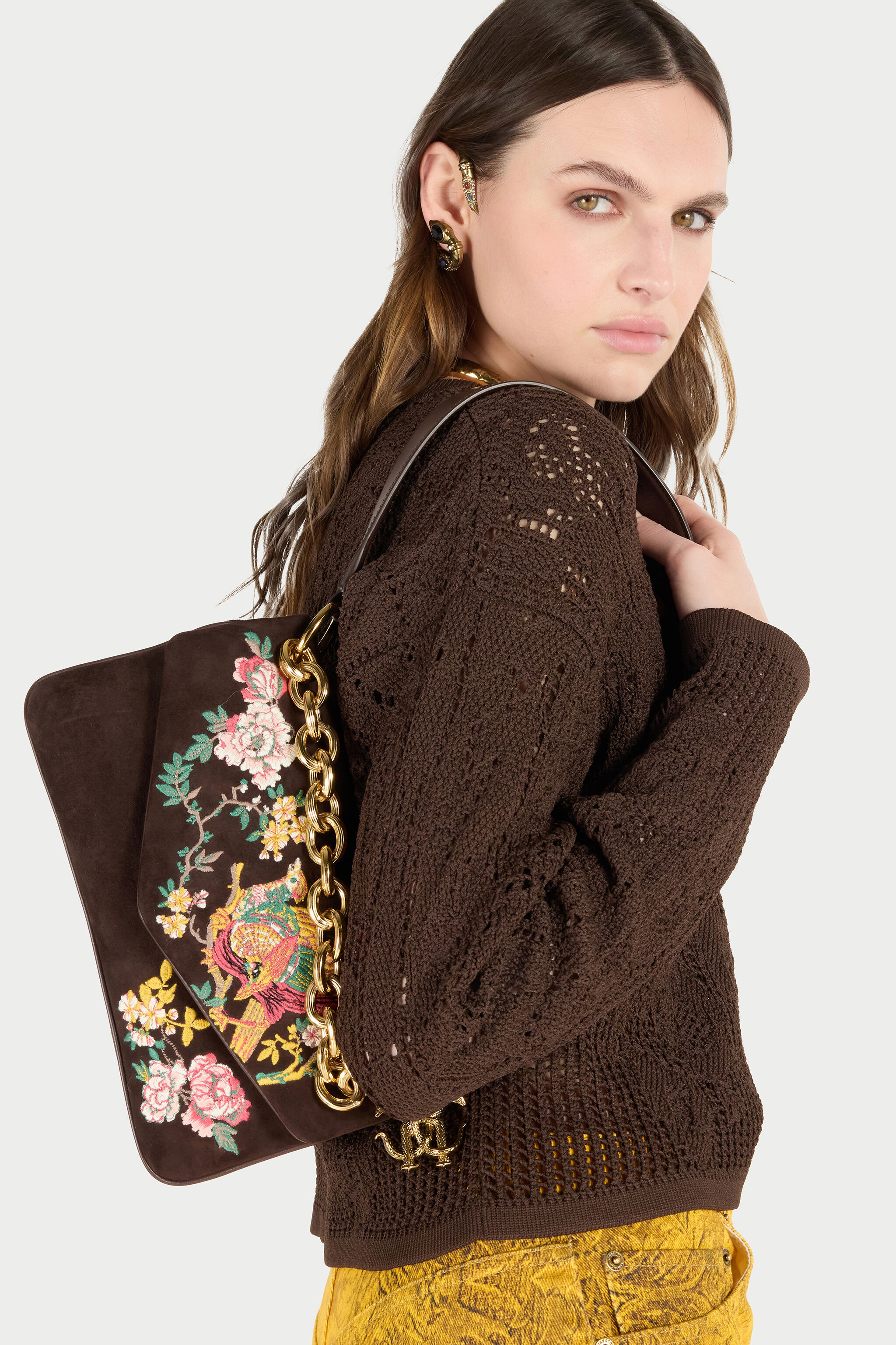 Suede Bag With Naturalistic Pattern - 2