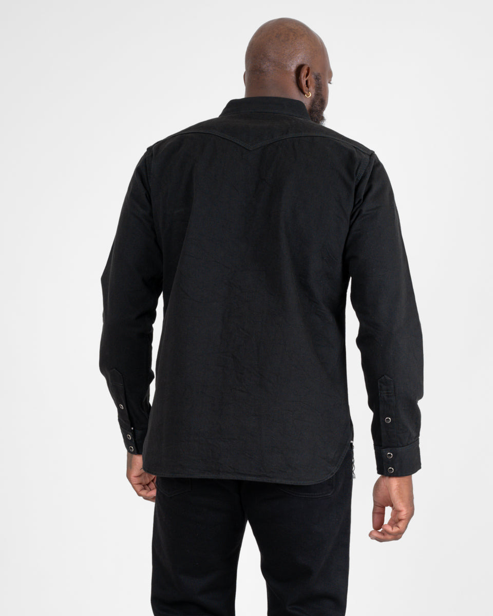 IHSH-218-BLK 12oz Selvedge Denim Western Shirt "The Johnny Cash III" - Superblack - 10