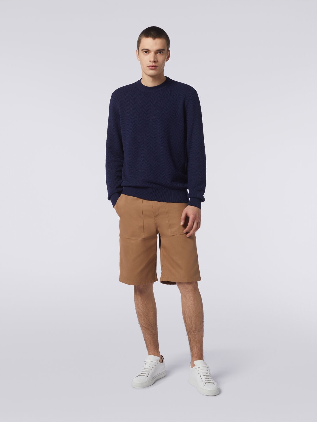 Cotton chevron crew-neck pullover - 2