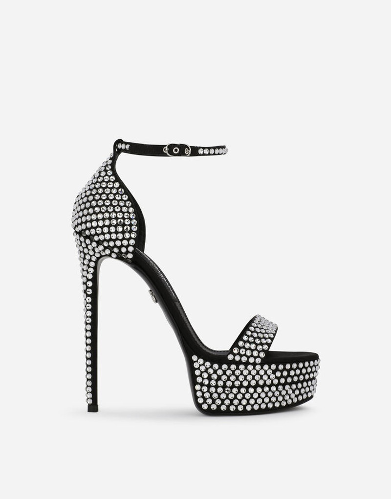 Satin platform sandals with fusible rhinestones 1