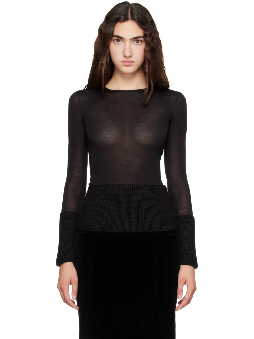 Black Crewneck Wool Sweater - 1