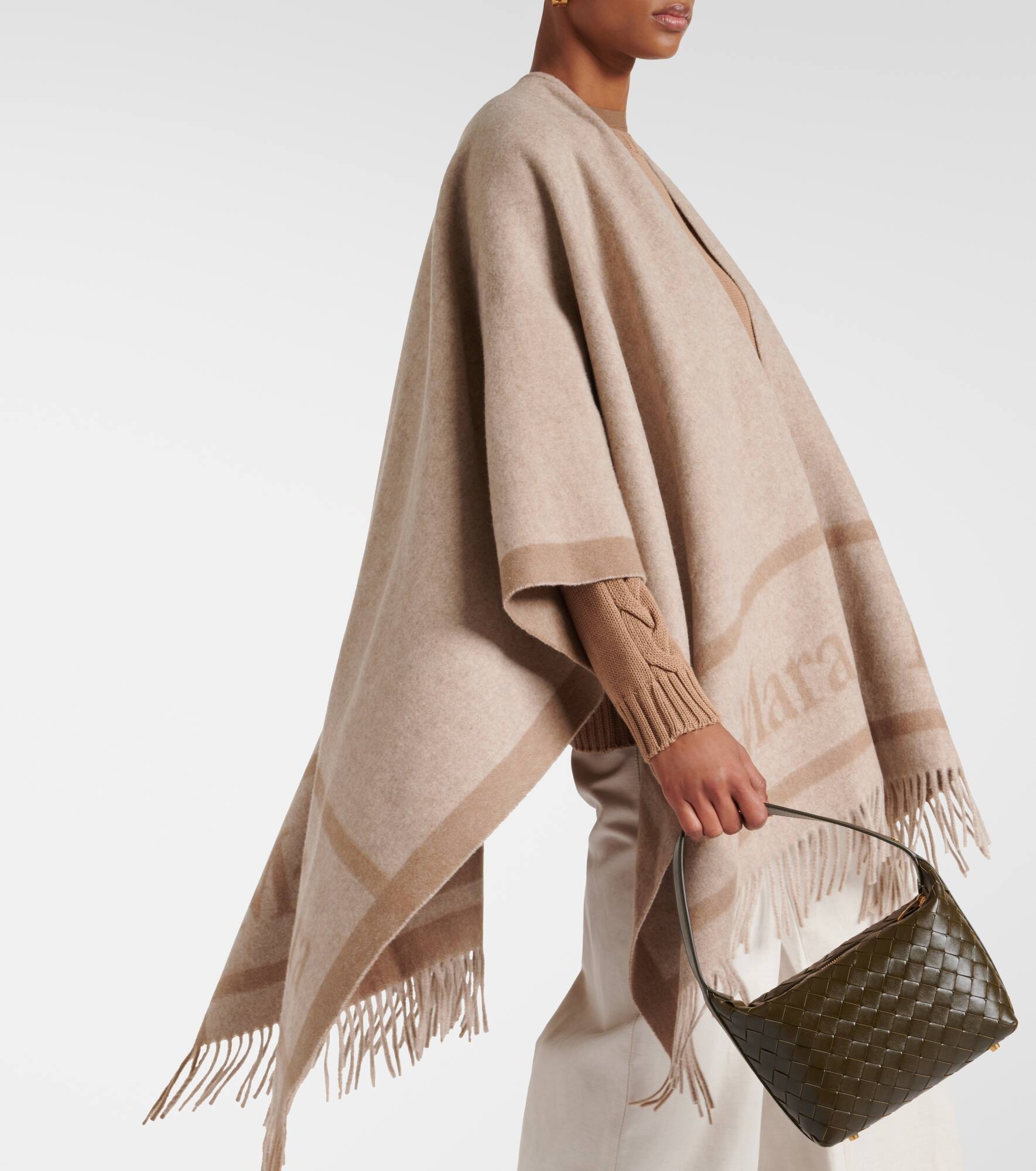 Logo jacquard wool poncho - 5