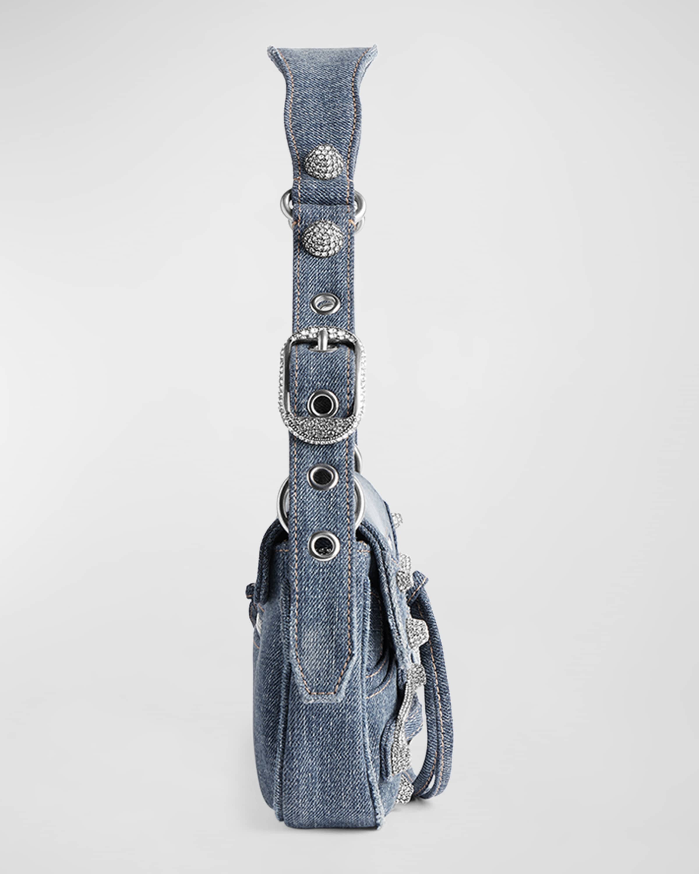 BALENCIAGA Le Cagole Small Rhinestone Denim Sling Shoulder