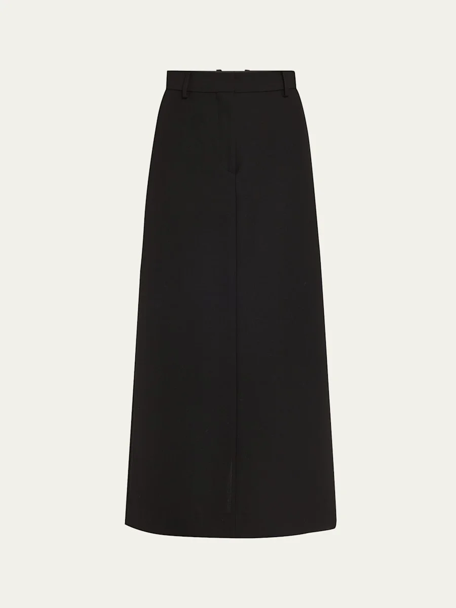 Low-Waist Tailored Straight Midi Skirt - 1