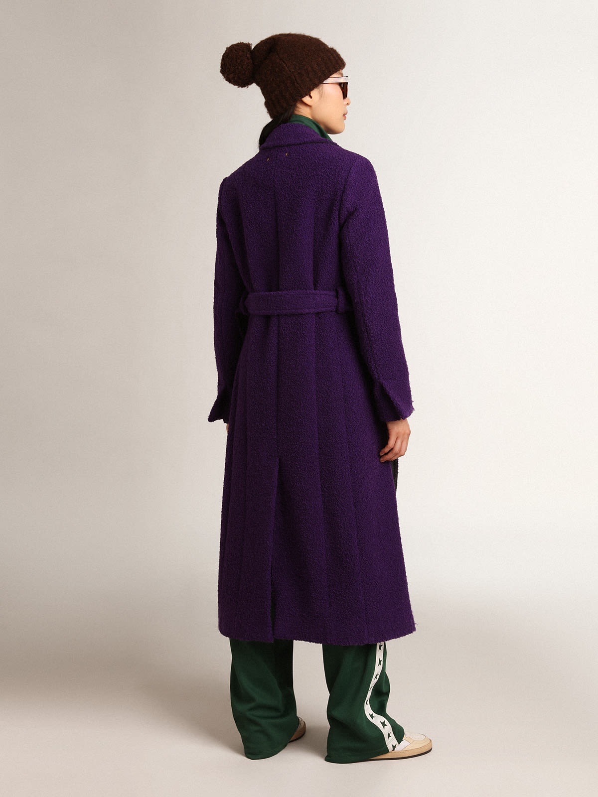 Women's coat in indigo purple wool with printed lining - 4