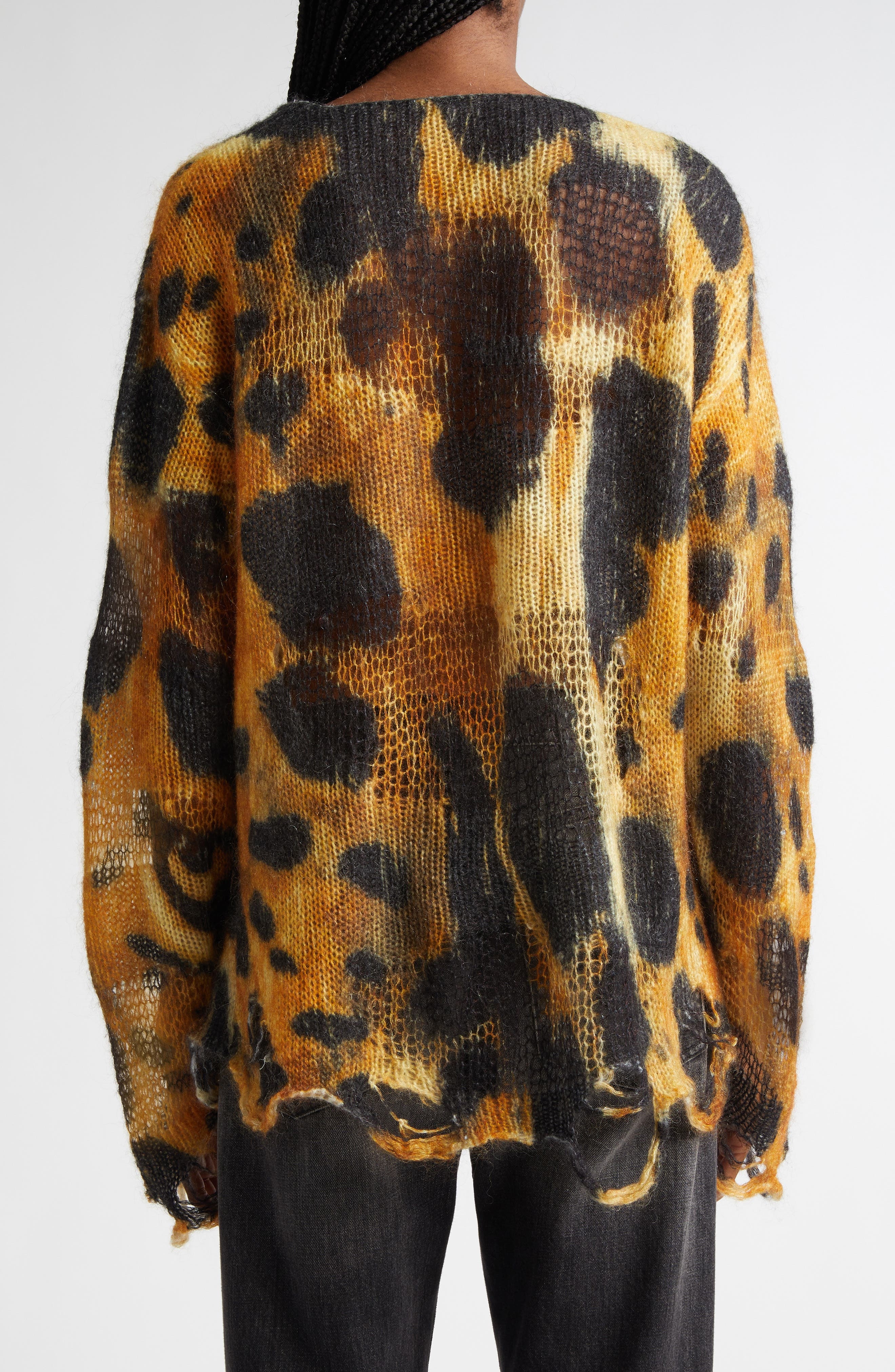 R13 Distressed Leopard Print Boyfriend Sweater at Nordstrom - 3