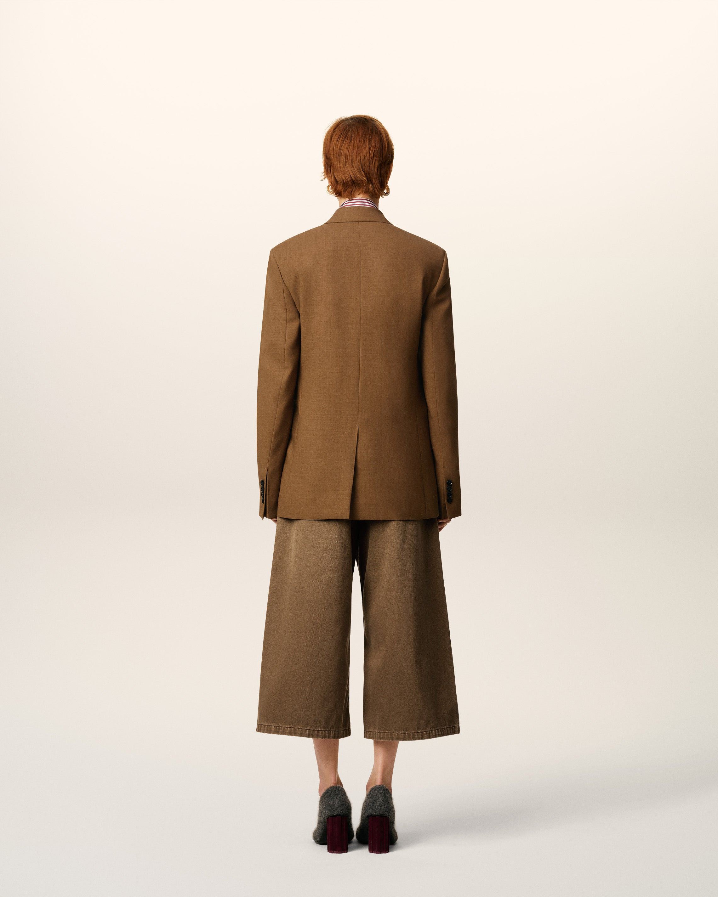 BROWN WOOL DOUBLE BREASTED JACKET - 5