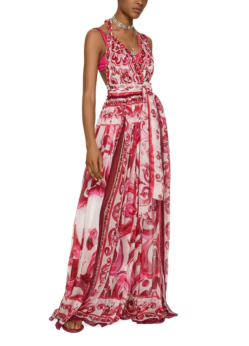 Long sleeveless chiffon dress with majolica print - 2