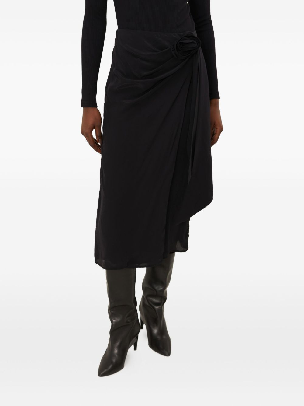 rose-embellished wrap midi skirt - 4