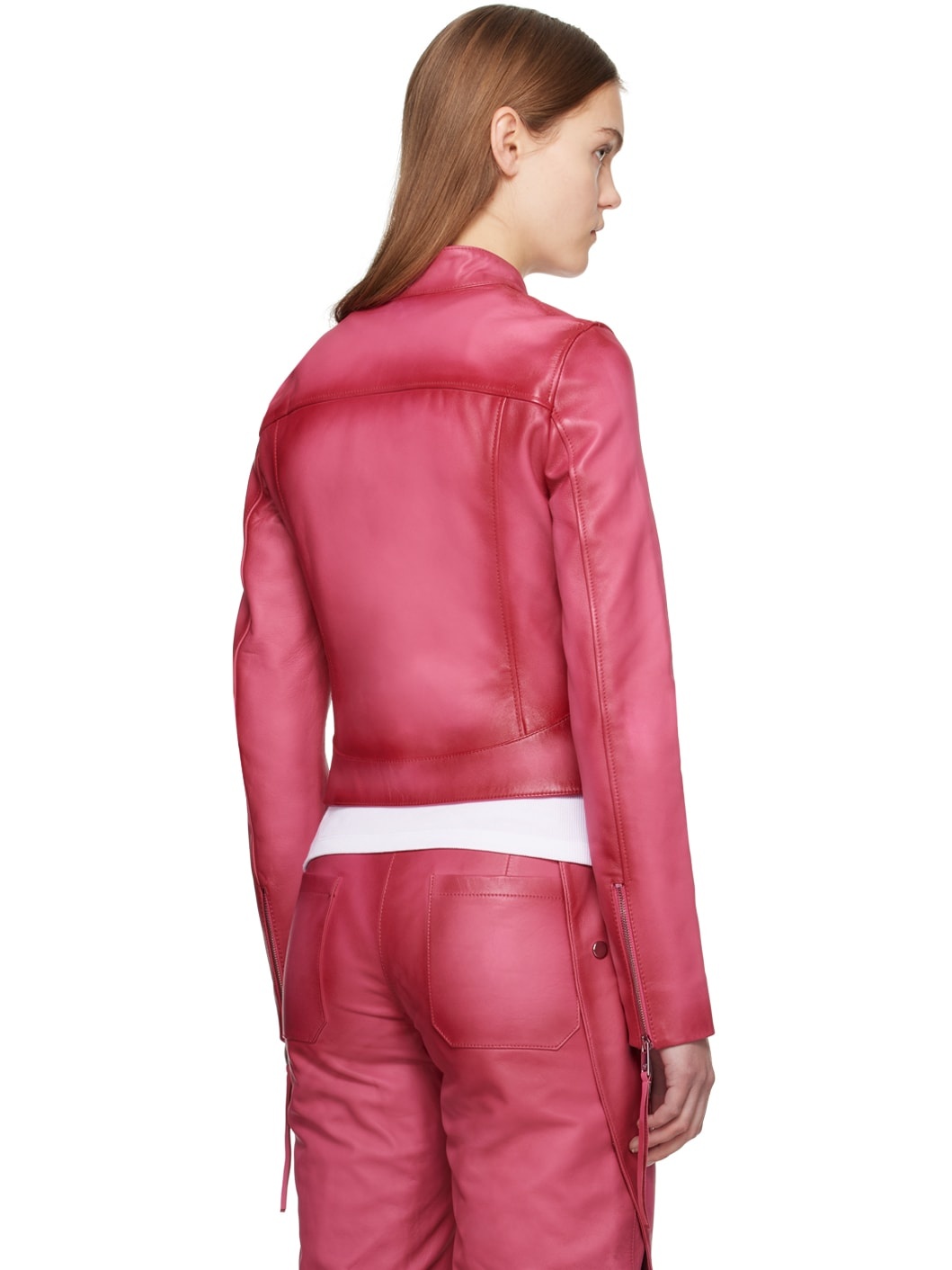 Pink Guêpière Leather Biker Jacket - 3