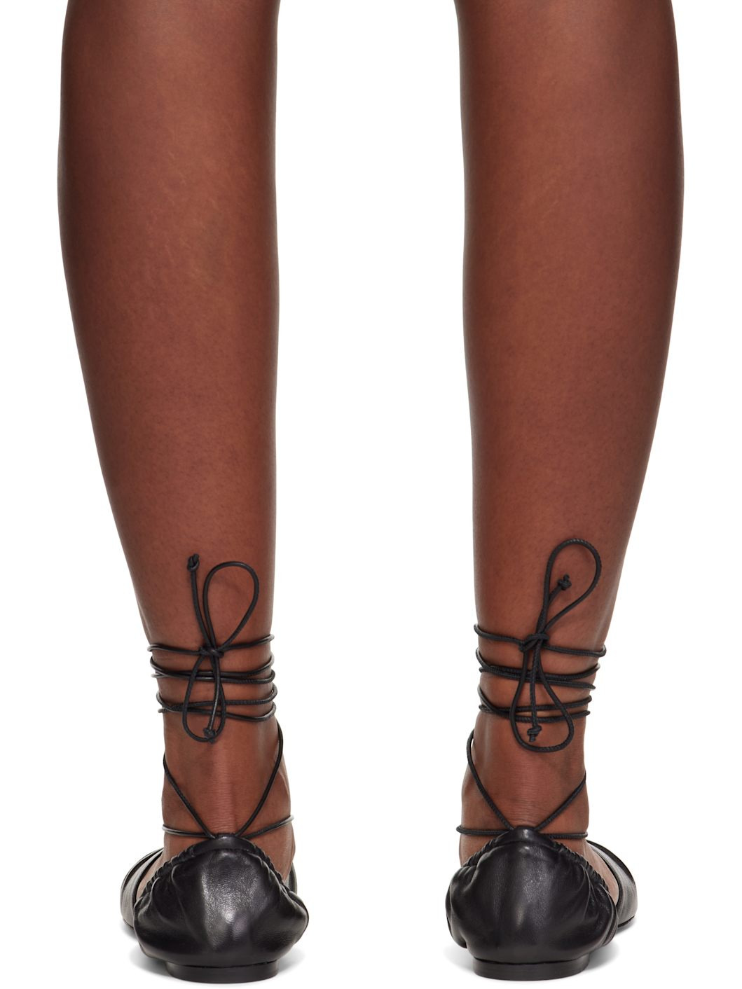 Black Mesure Lace-Up Leather Ballerina Flats - 2
