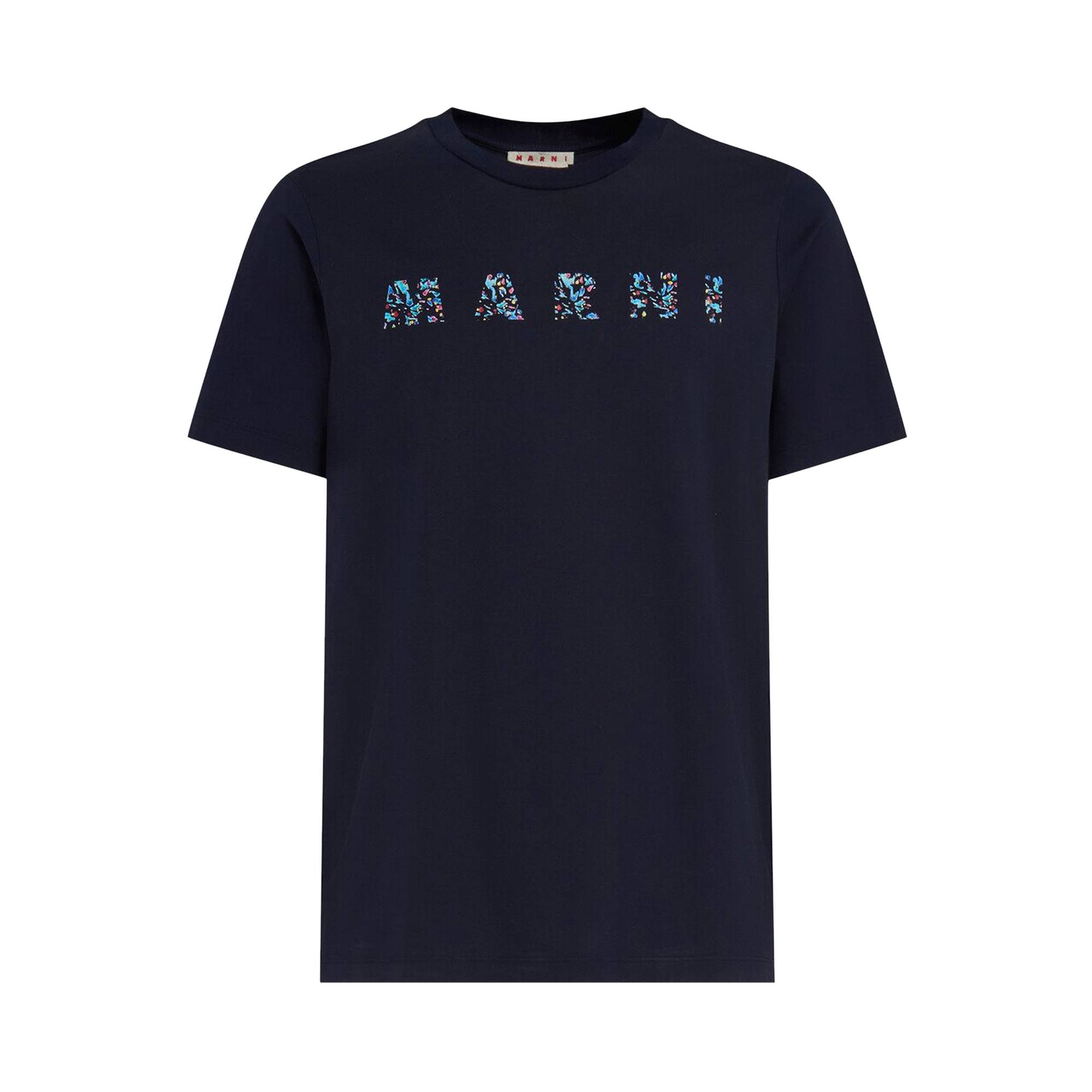 Marni Floral Logo T-Shirt 'Blue/Black' - 1