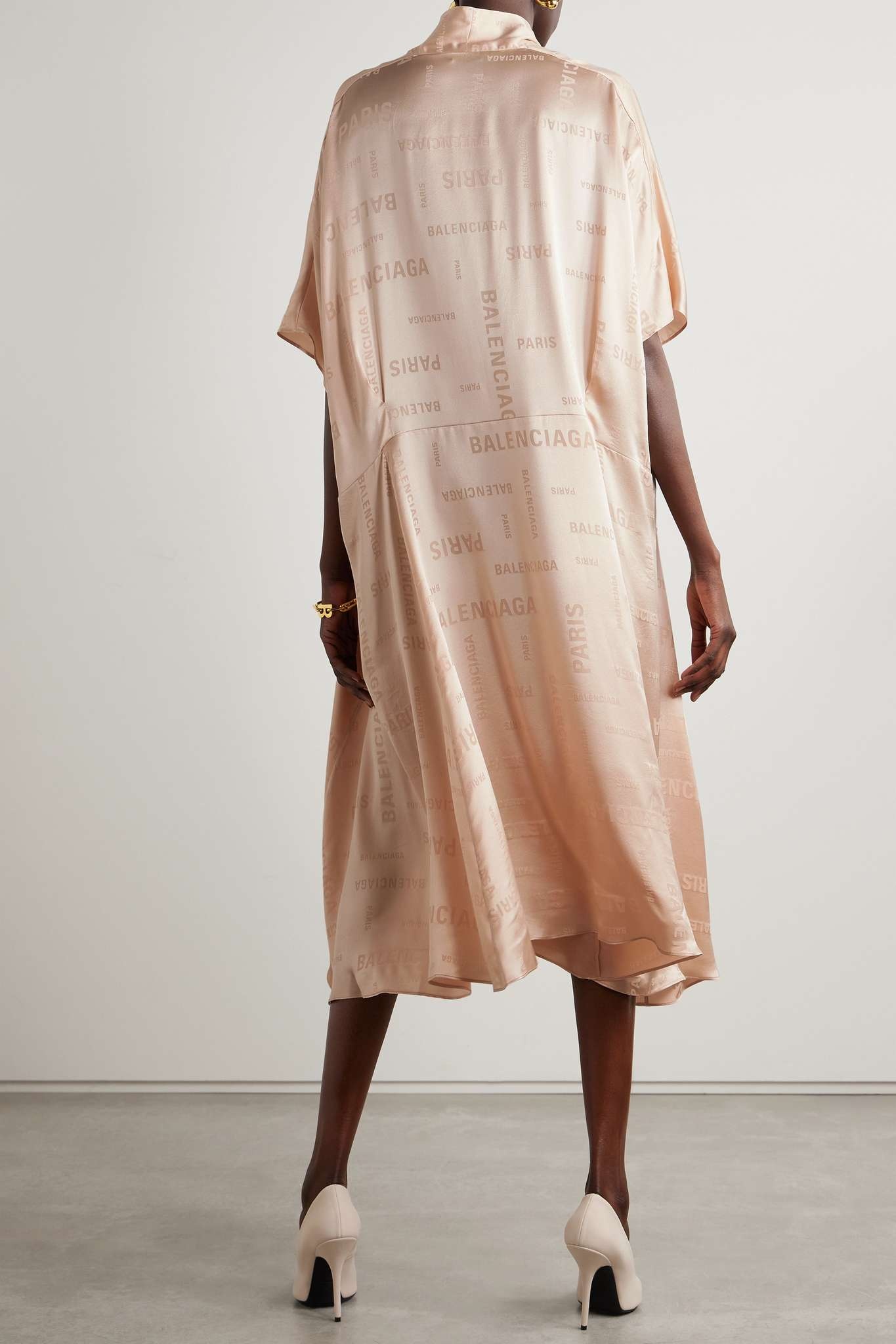 Oversized asymmetric silk-jacquard midi dress - 3