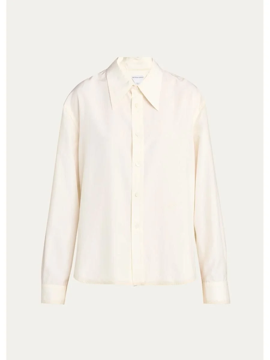 Silk Taffeta Button-Down Shirt - 1