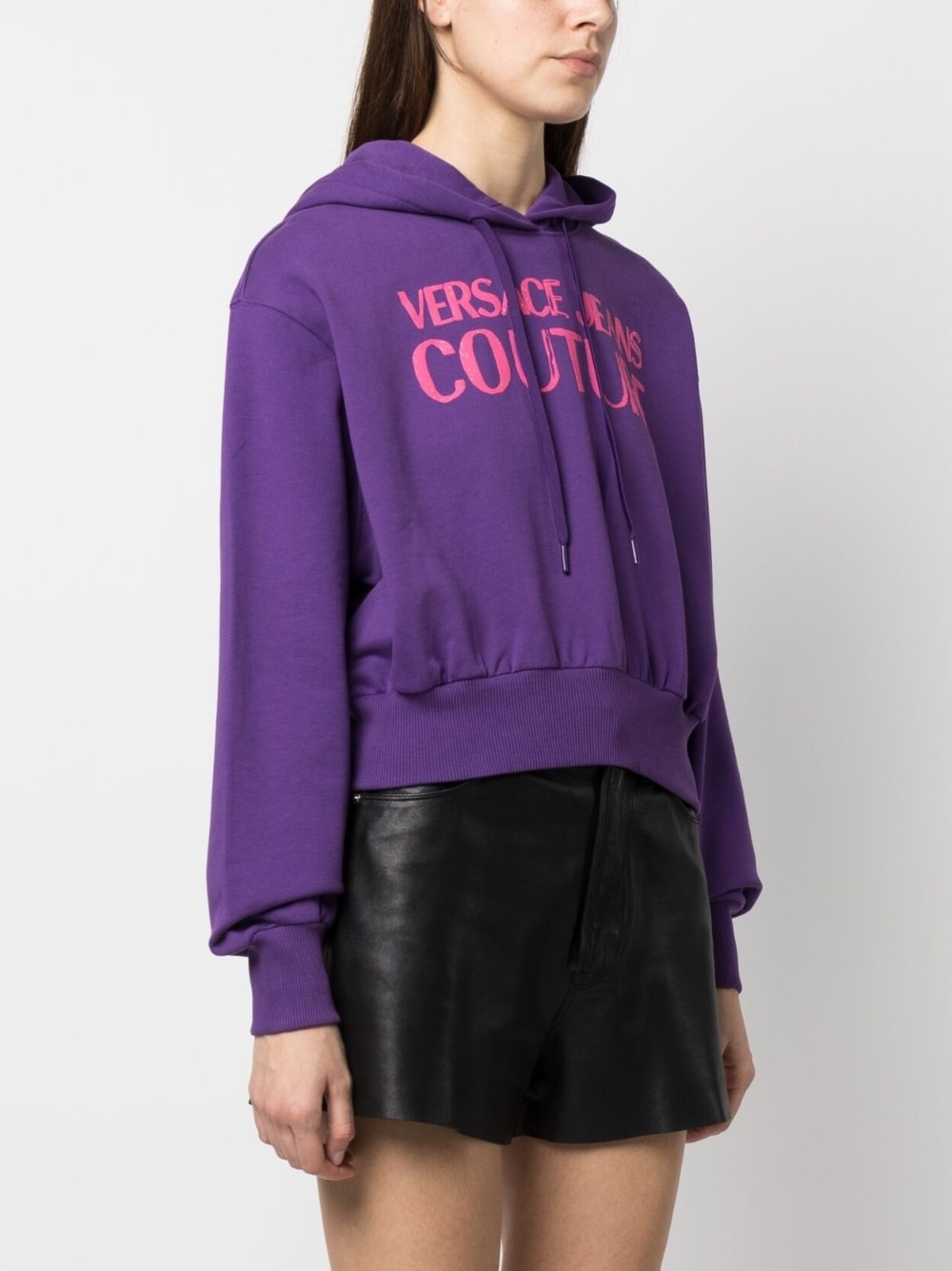 logo-print cropped cotton hoodie - 3