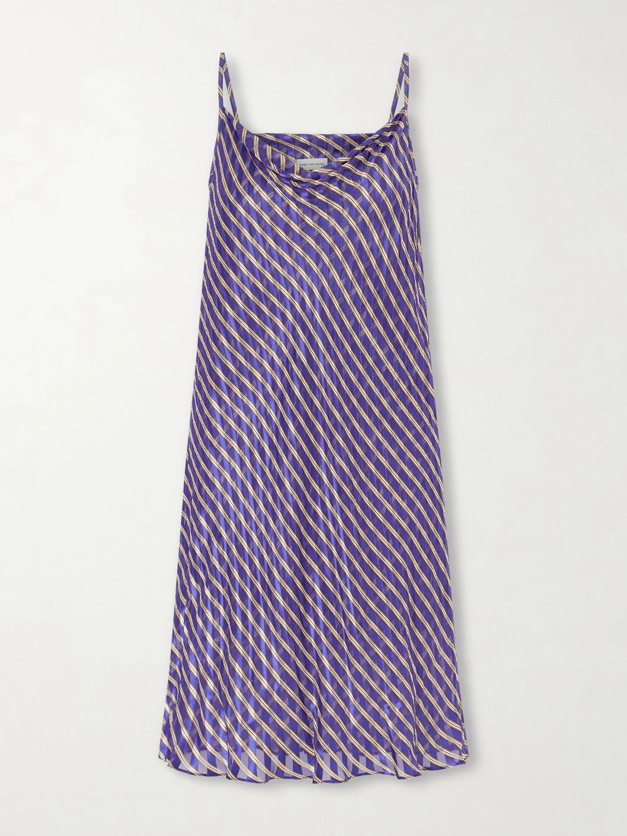 Draped Striped Satin And Chiffon Midi Dress - 1