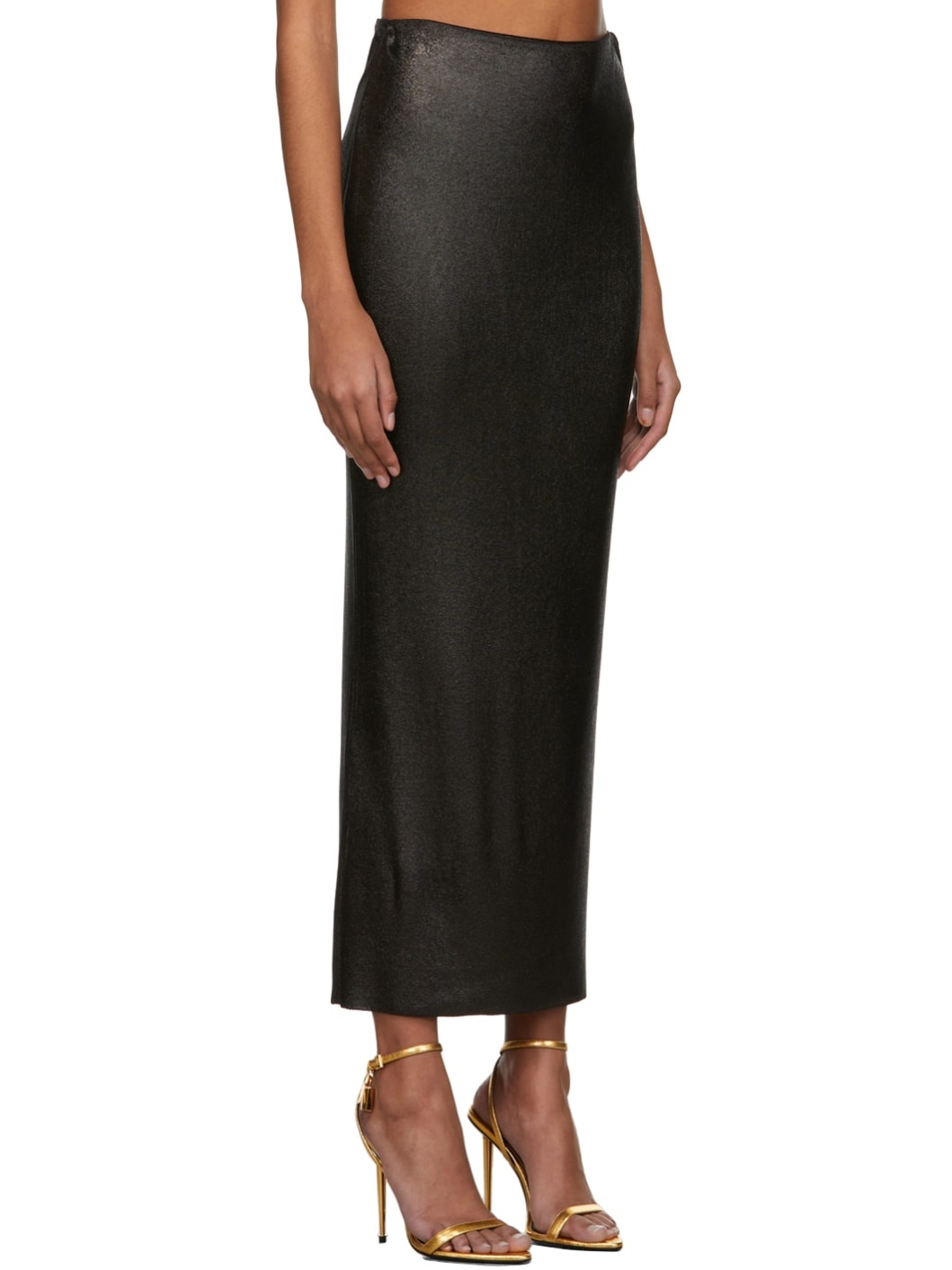 Black Glossy Long Skirt - 2