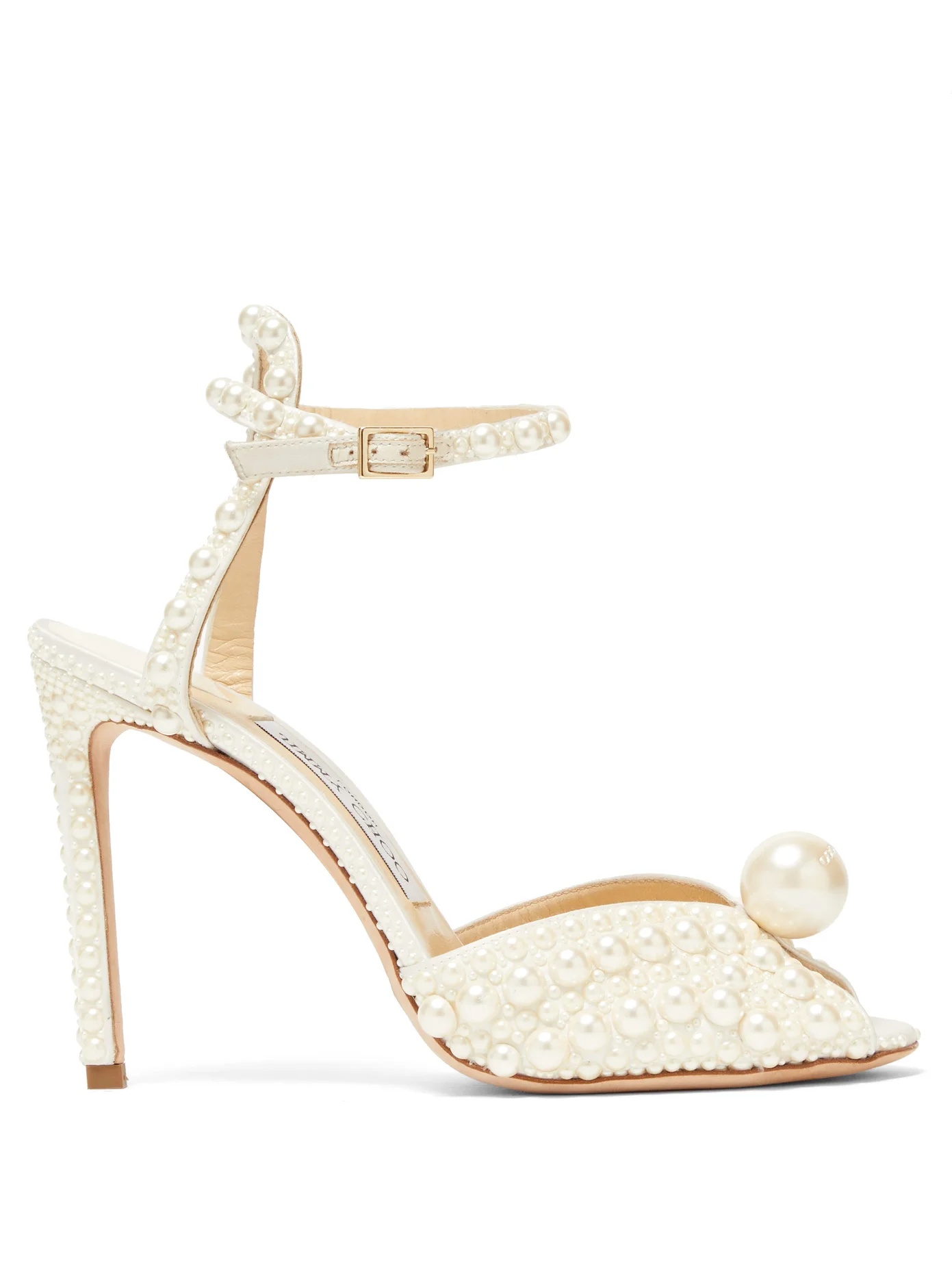 Sacora 100 faux pearl-embellished satin sandals - 1