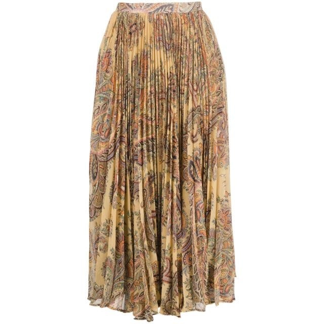 Paisley-print pleated silk midi skirt - 1