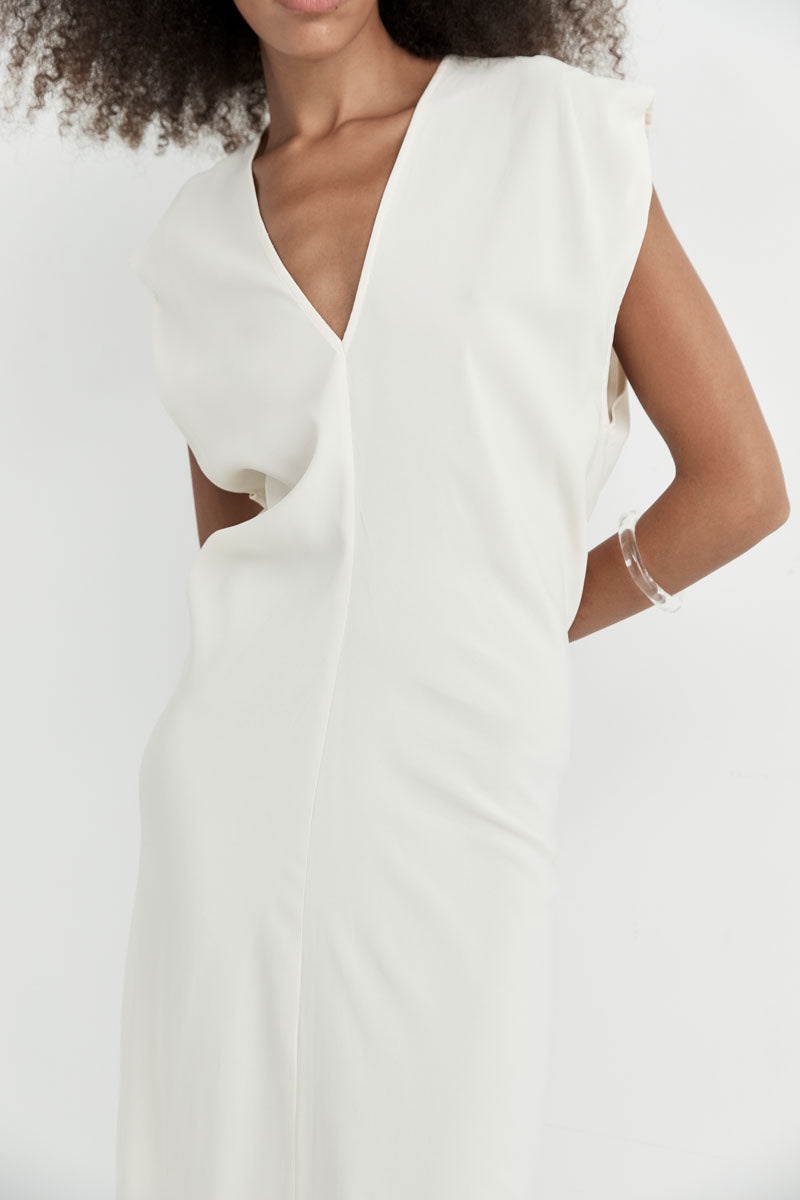 Plunge Drape Dress - Off White - 10