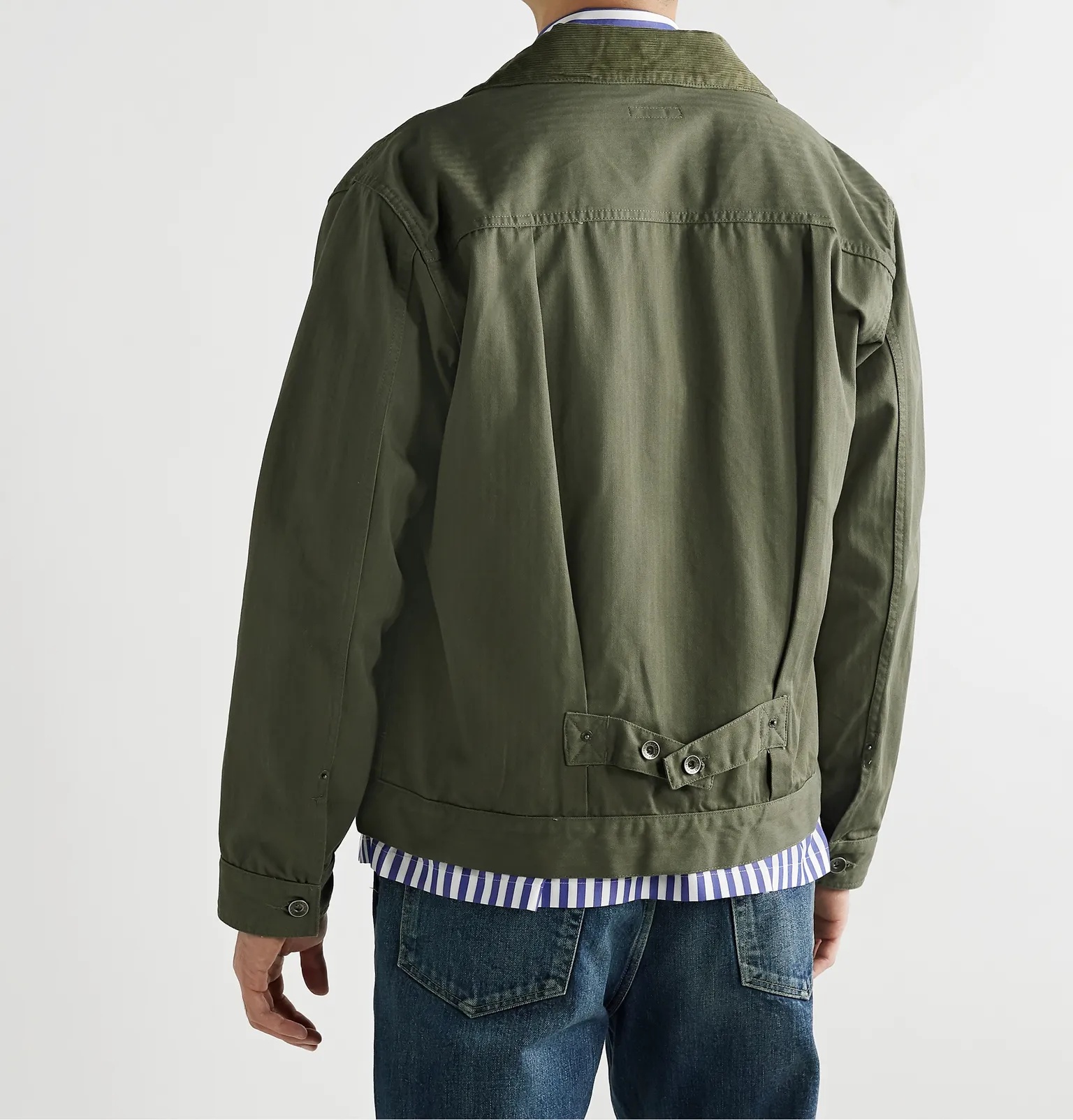 Camp-Collar Corduroy-Trimmed Herringbone Cotton-Twill Trucker Jacket - 4