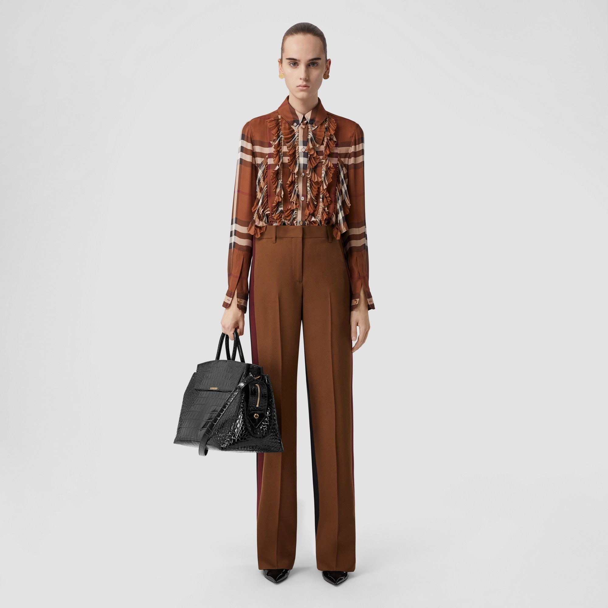 Colour Block Wool Blend Tailored Trousers - 3