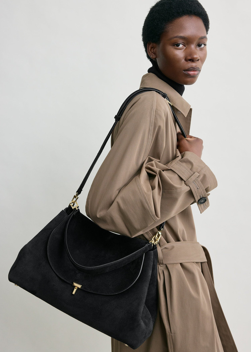 TOTEME T-lock suede satchel black outlook