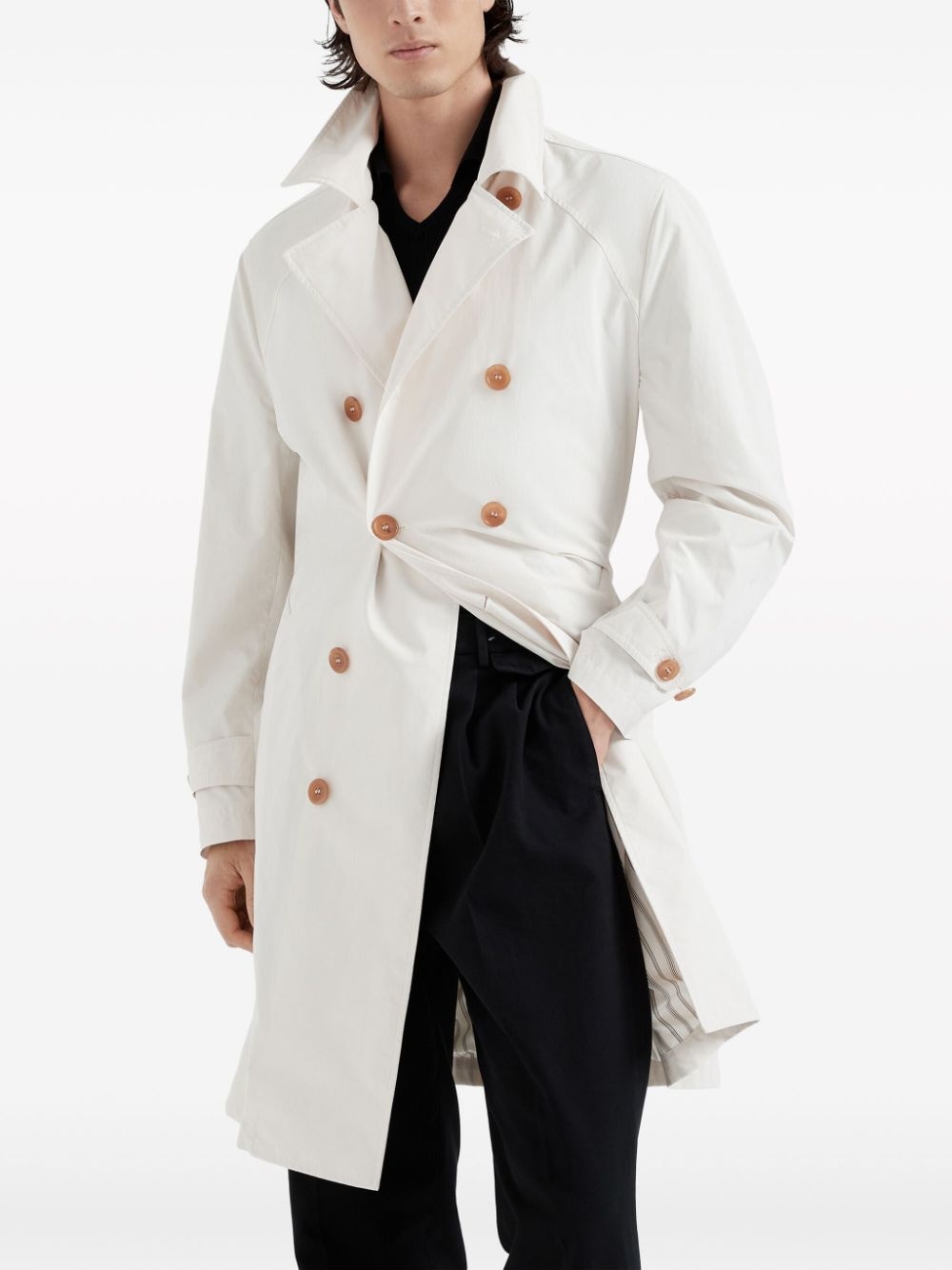 notched-lapels double-breasted trench coat - 3