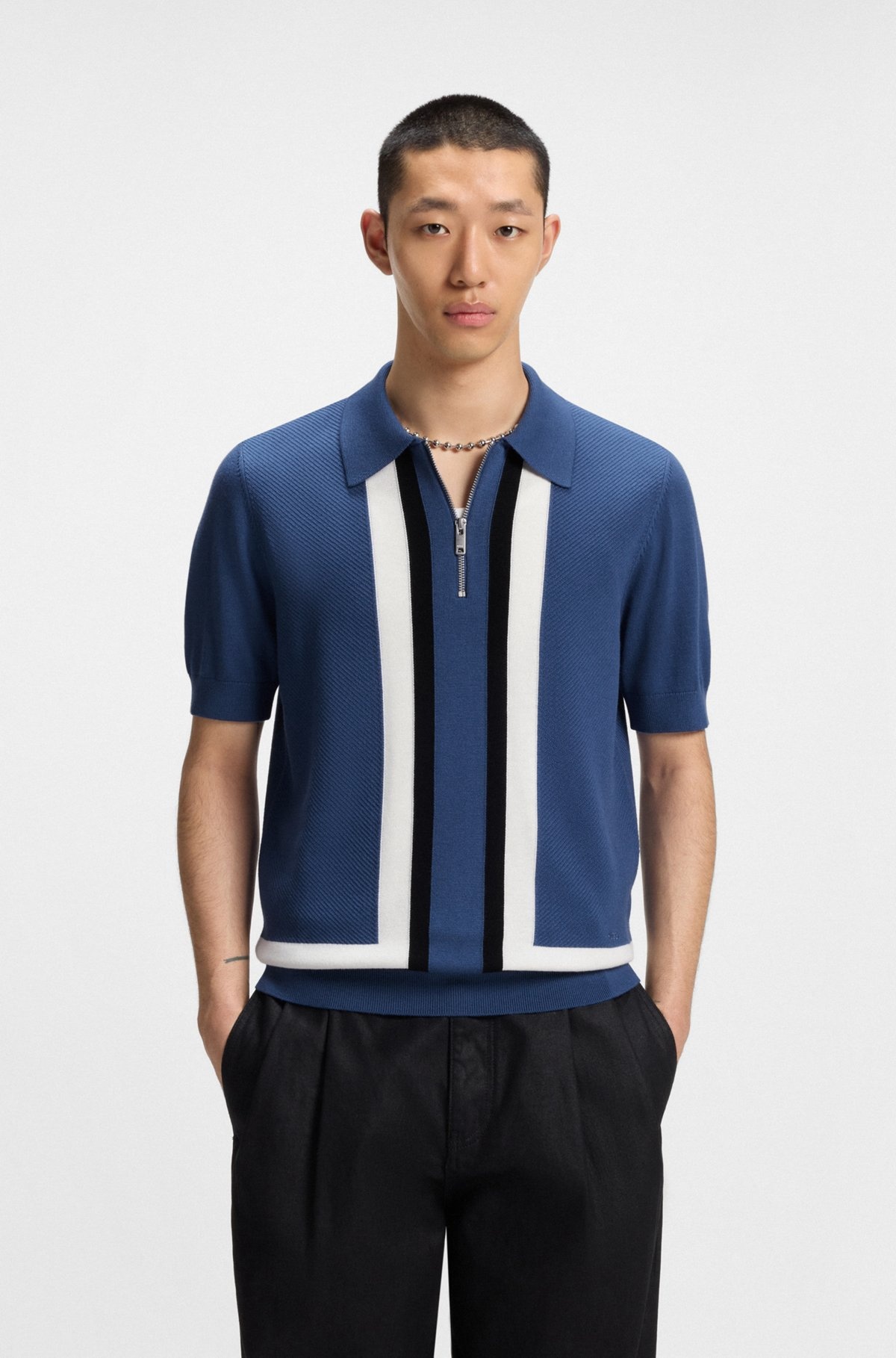 ZIP-NECK KNIT SWEATER WITH STRIPE DETAILS - 2