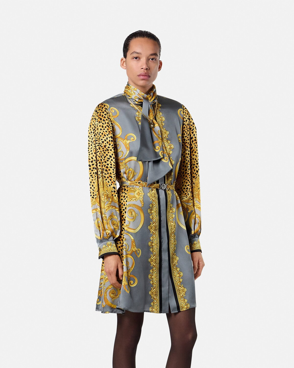 Cheetah Foulard Silk Lavallière Mini Dress - 4