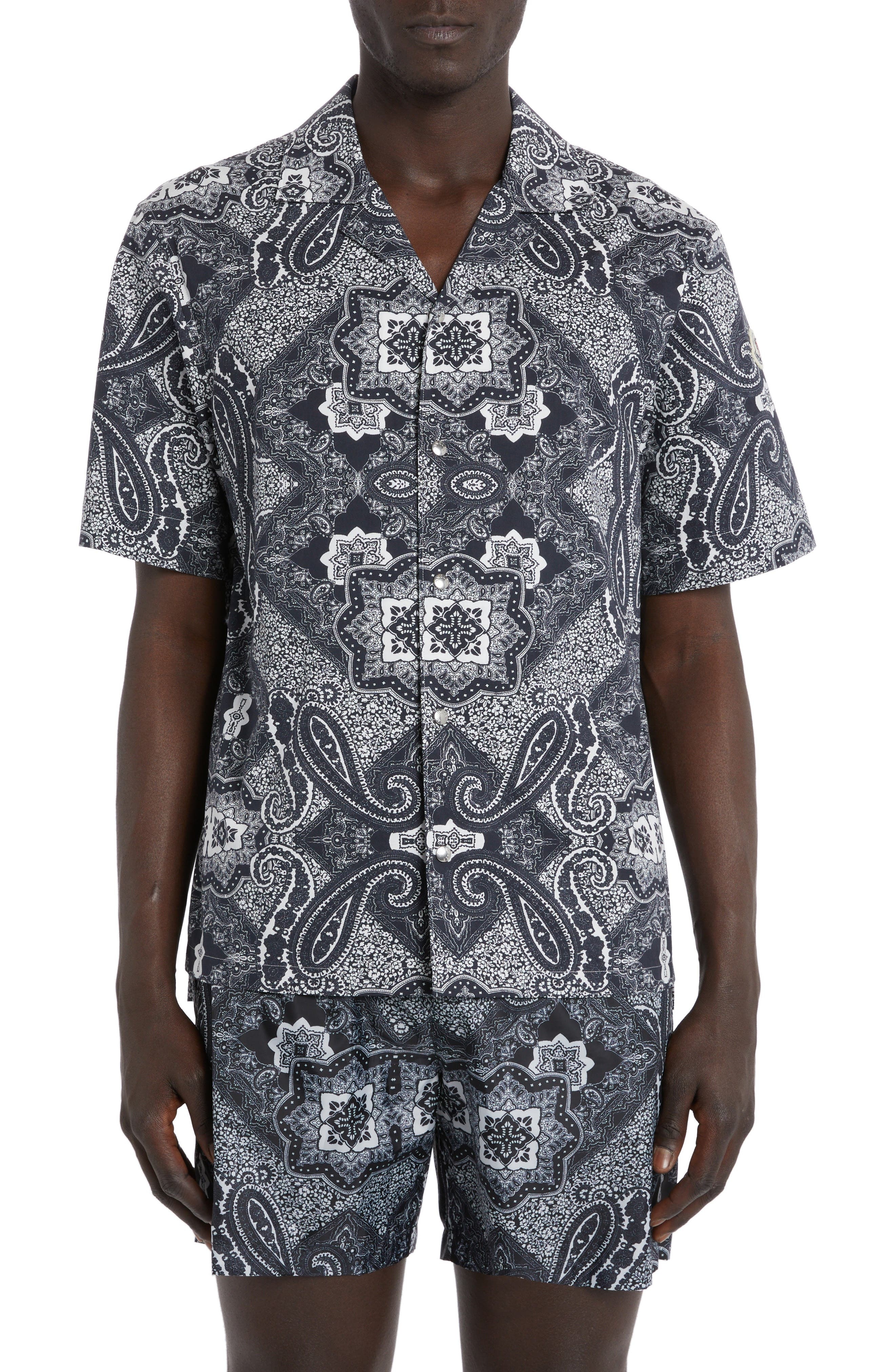 Bandana Print Stretch Cotton Camp Shirt - 1