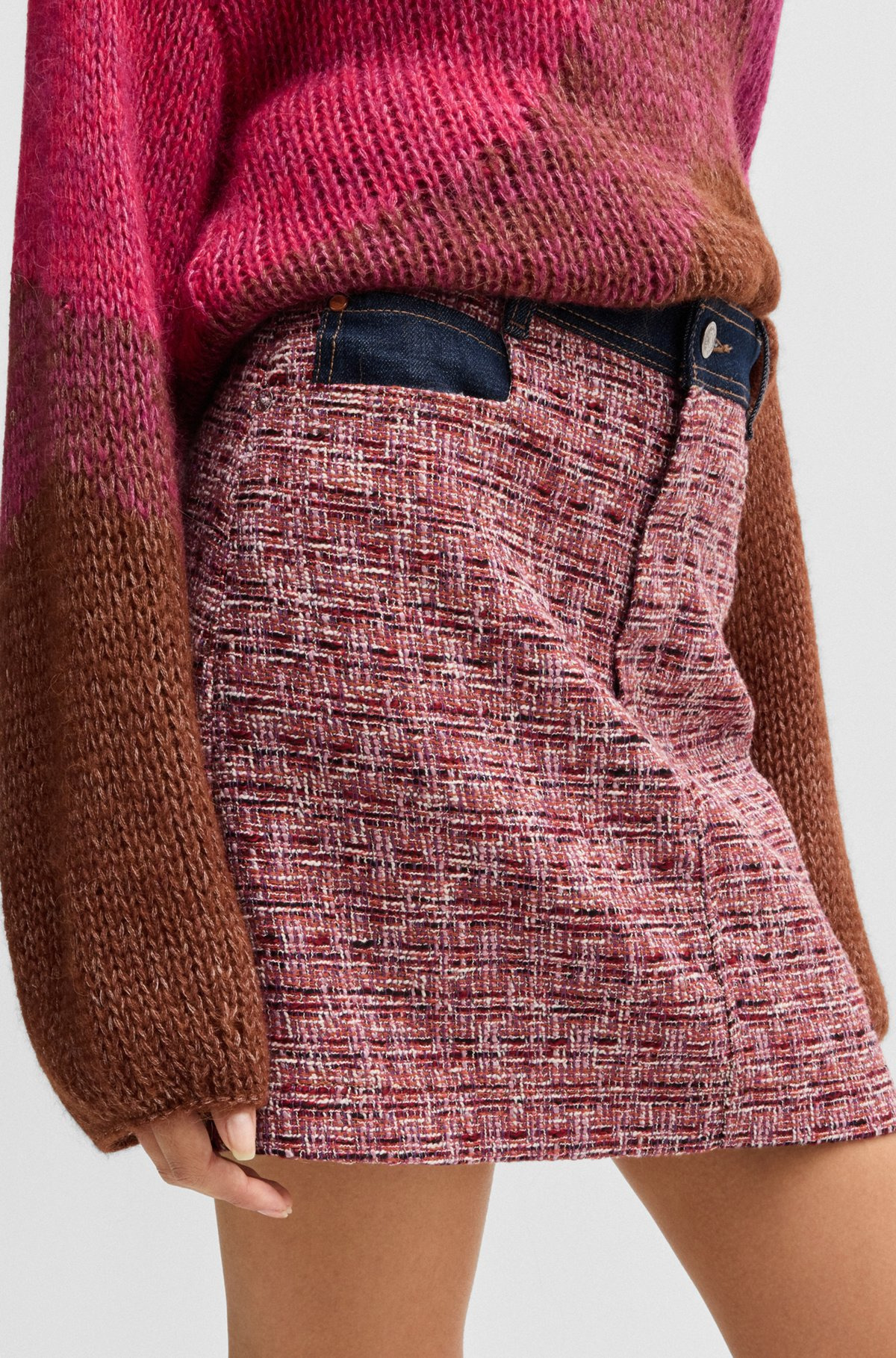 MULTICOLORED-TWEED A-LINE SKIRT WITH DENIM TRIMS - 5