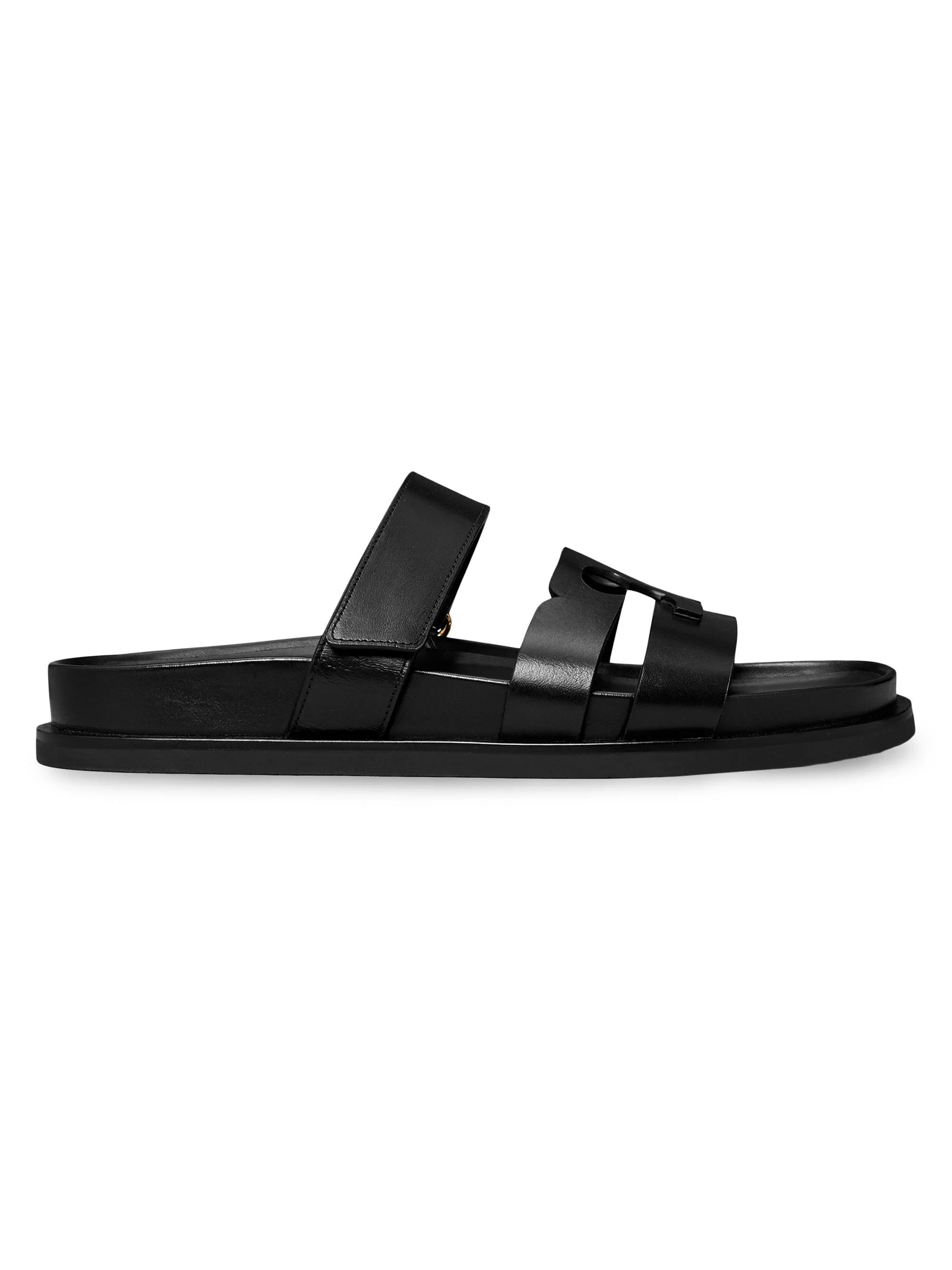 Women's Ines Logo-Detailed Leather Slide Sandals - Perfect Black - 1