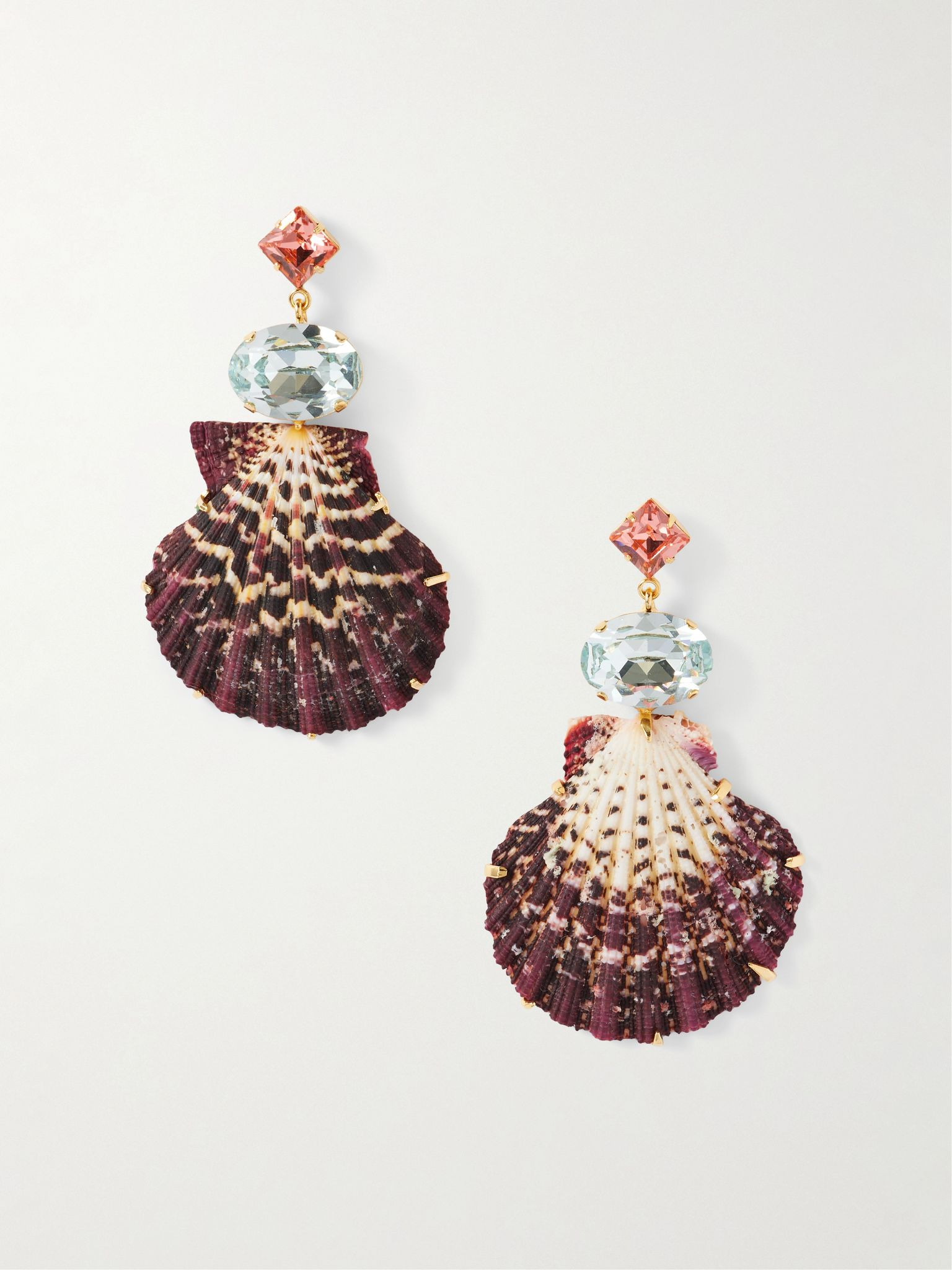 Aegean gold-plated, shell and crystal earrings Red - 1