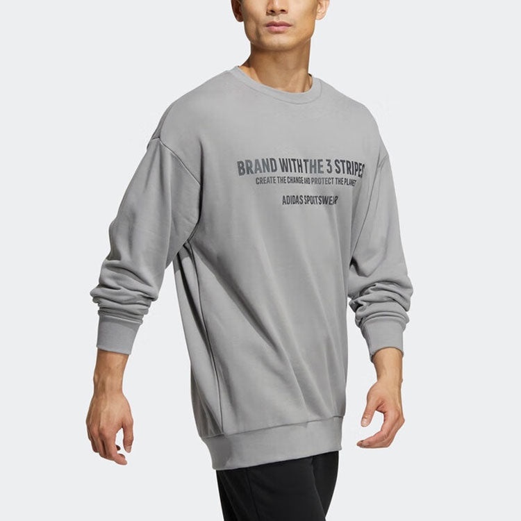 Men's adidas Alphabet Printing Pattern Round Neck Pullover Long Sleeves Light Grey HZ7020 - 5