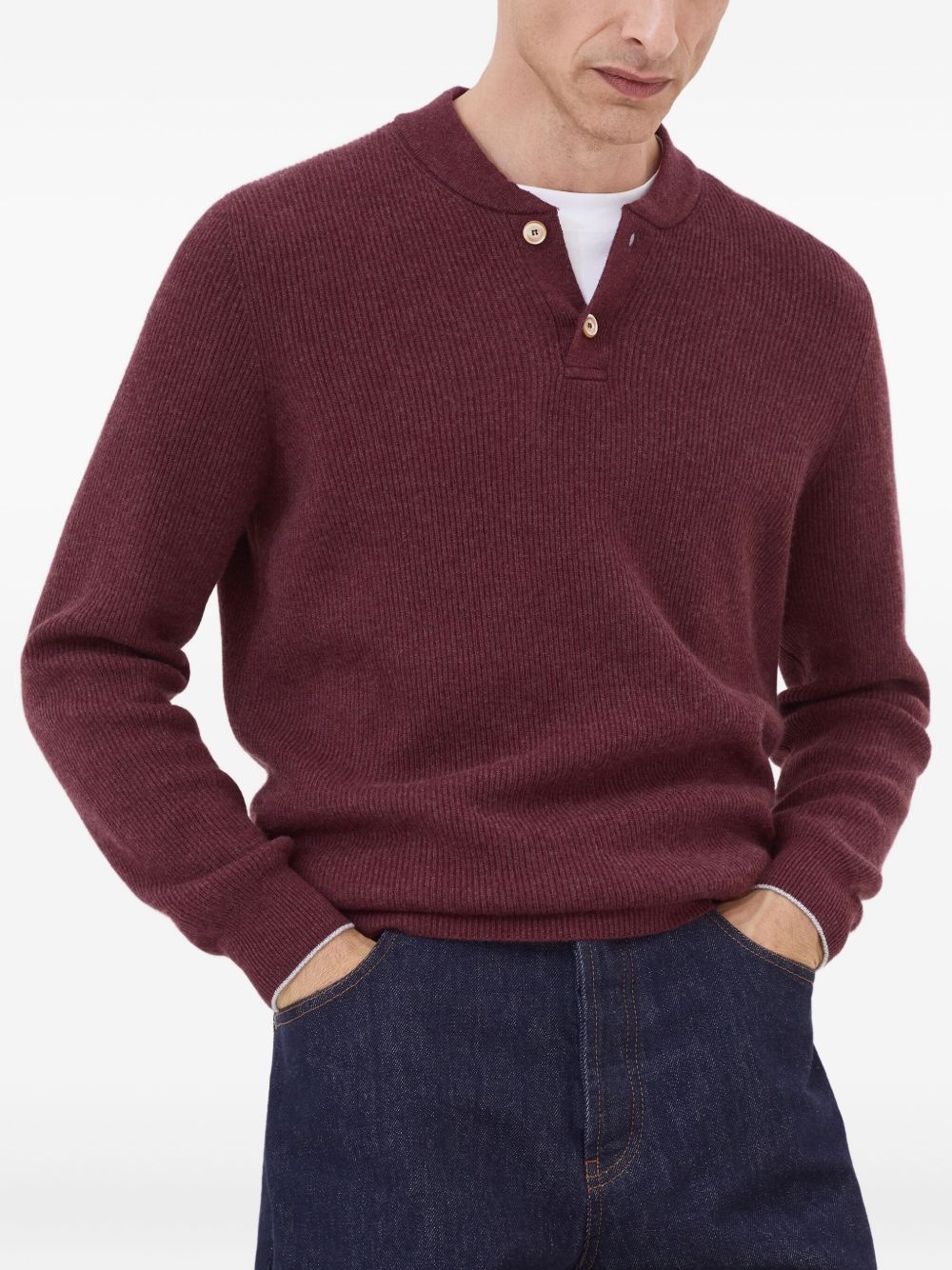 ribbed henley sweater - 3