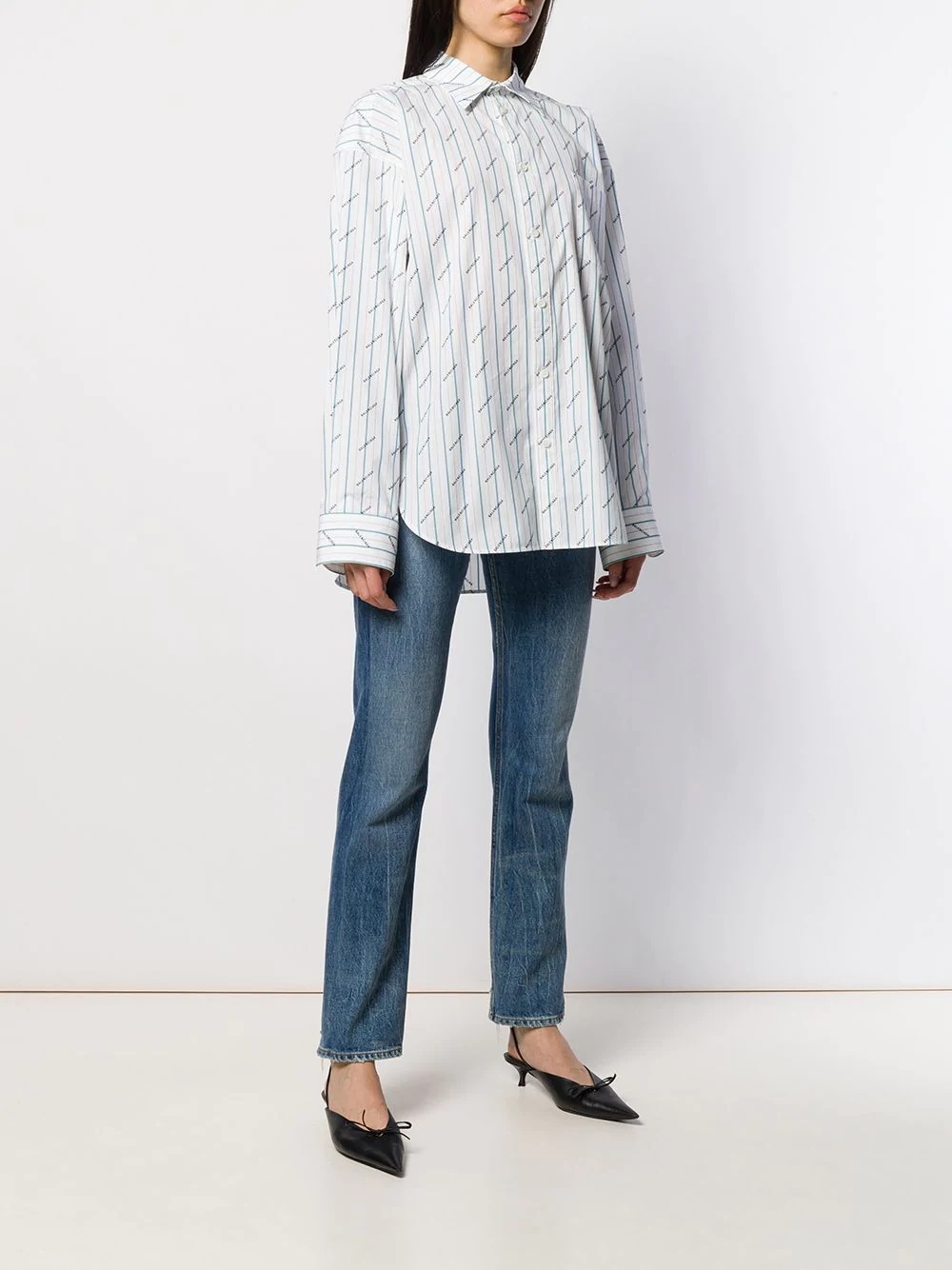 logo print striped shirt - 3